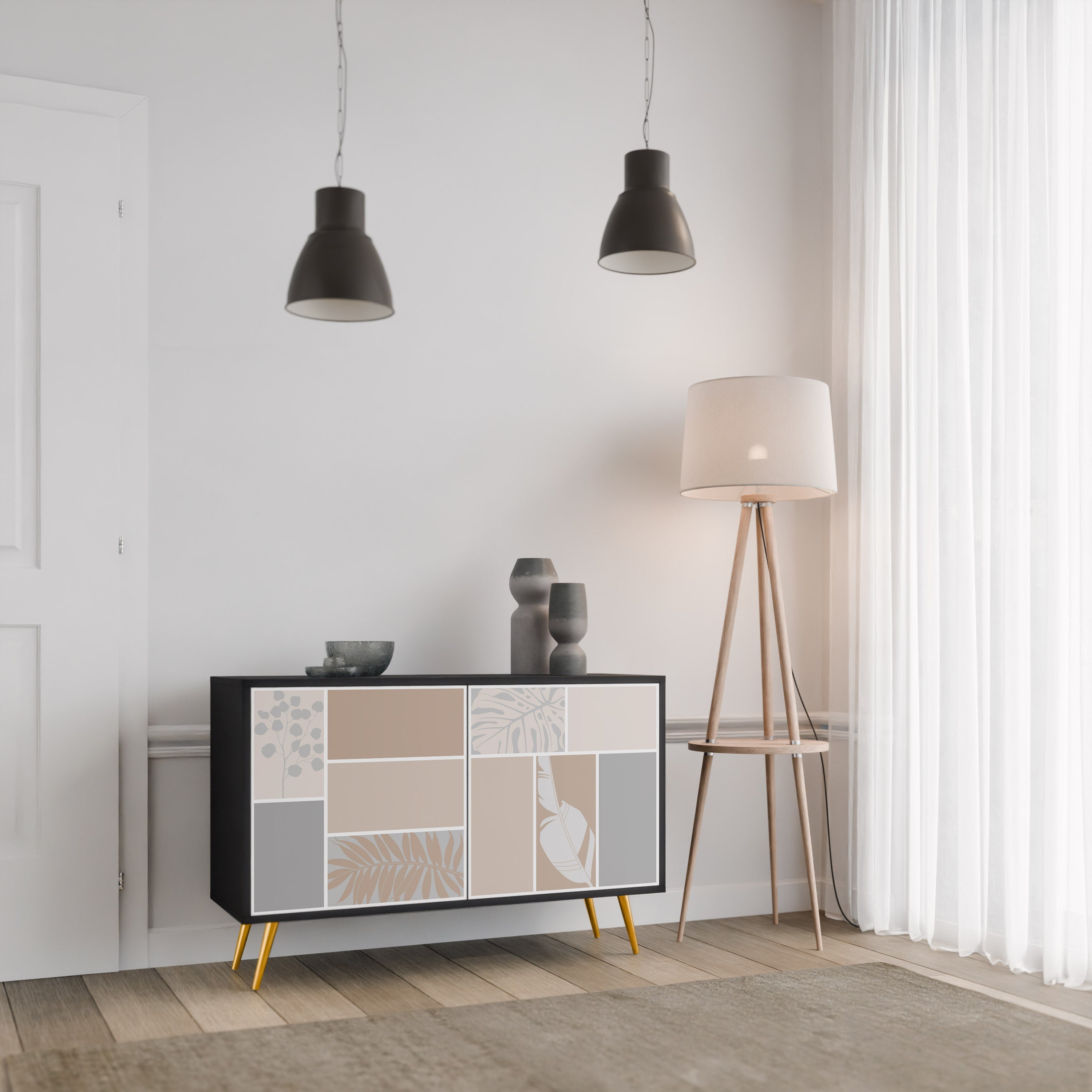 Buffet 2 portes FORMES TROPICALES finition noire