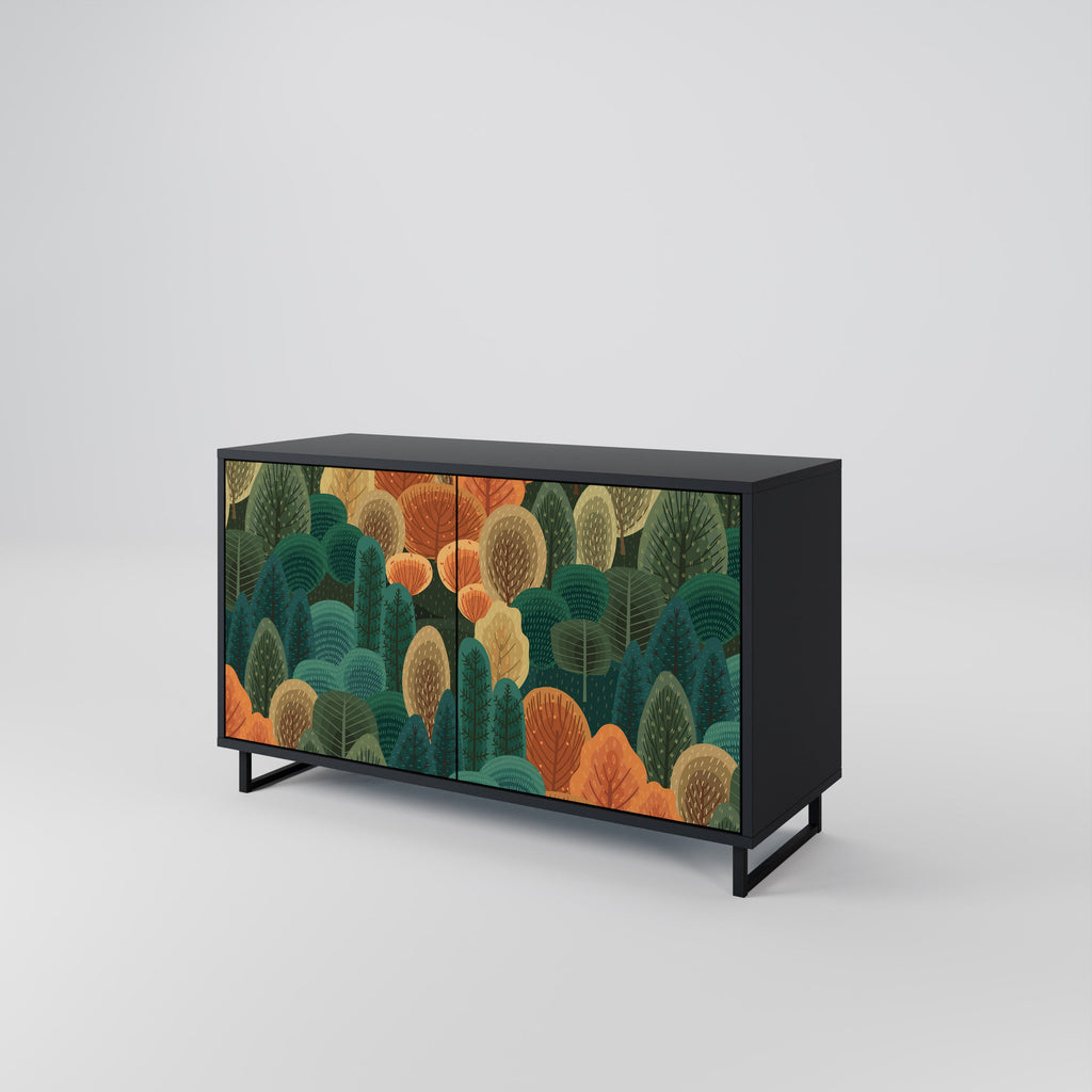 Buffet 2 portes KALEIDOSCOPE D'AUTOMNE en finition noire