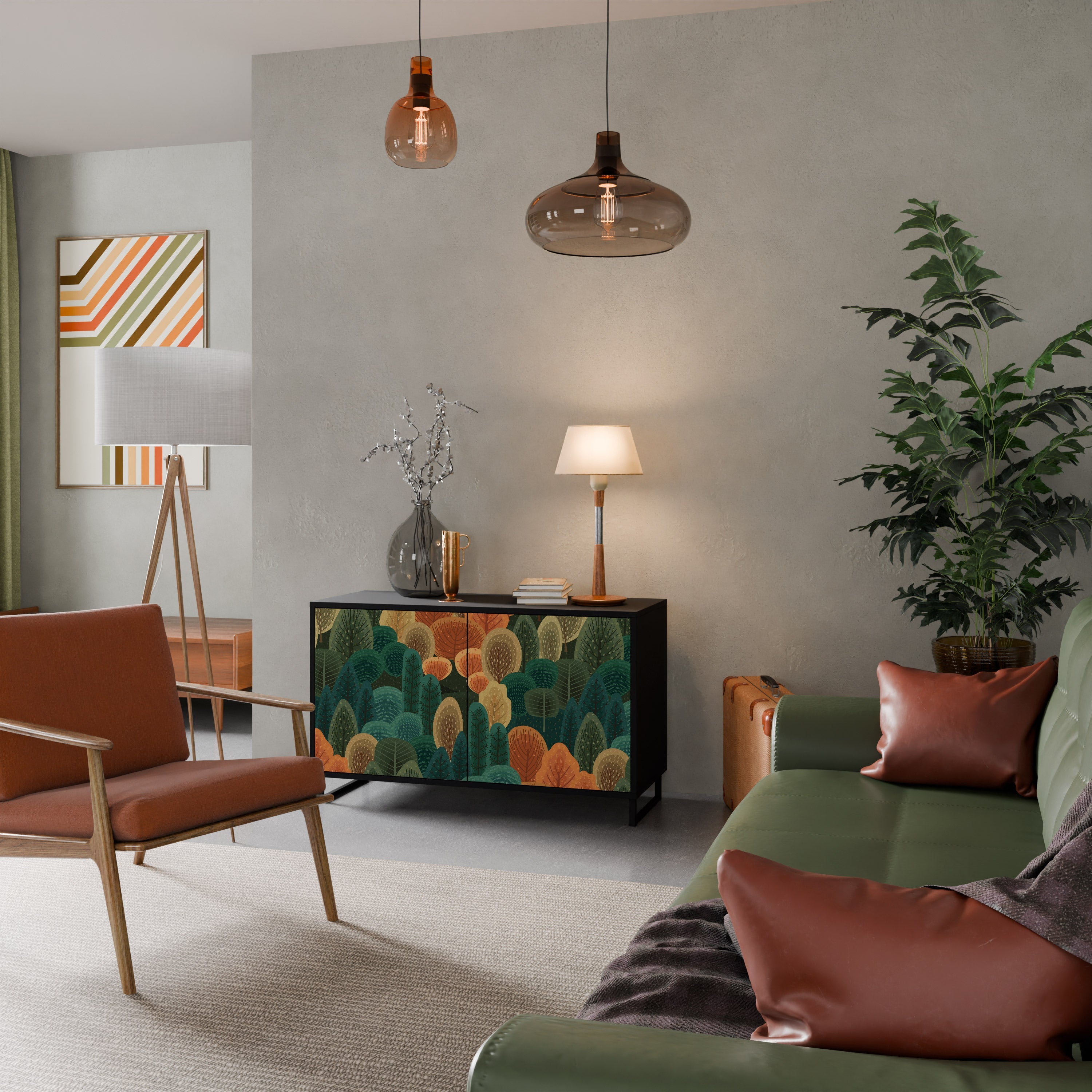 Buffet 2 portes KALEIDOSCOPE D'AUTOMNE en finition noire