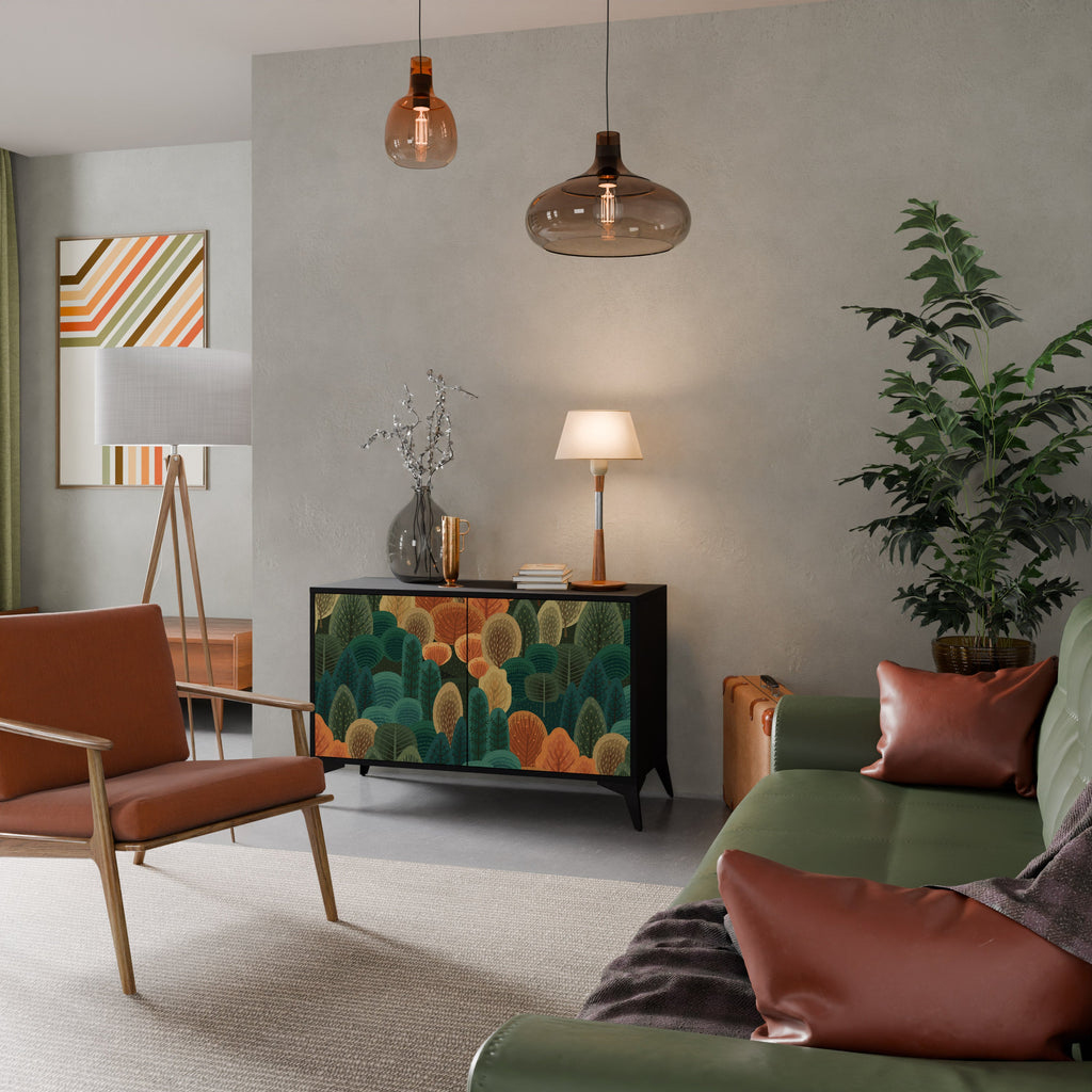 Buffet 2 portes KALEIDOSCOPE D'AUTOMNE en finition noire