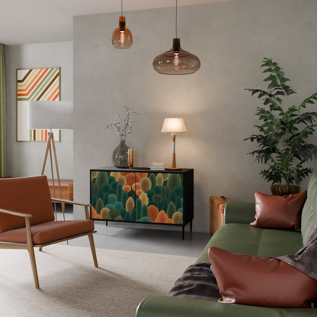 Buffet 2 portes KALEIDOSCOPE D'AUTOMNE en finition noire