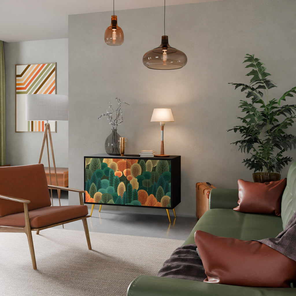 Buffet 2 portes KALEIDOSCOPE D'AUTOMNE en finition noire