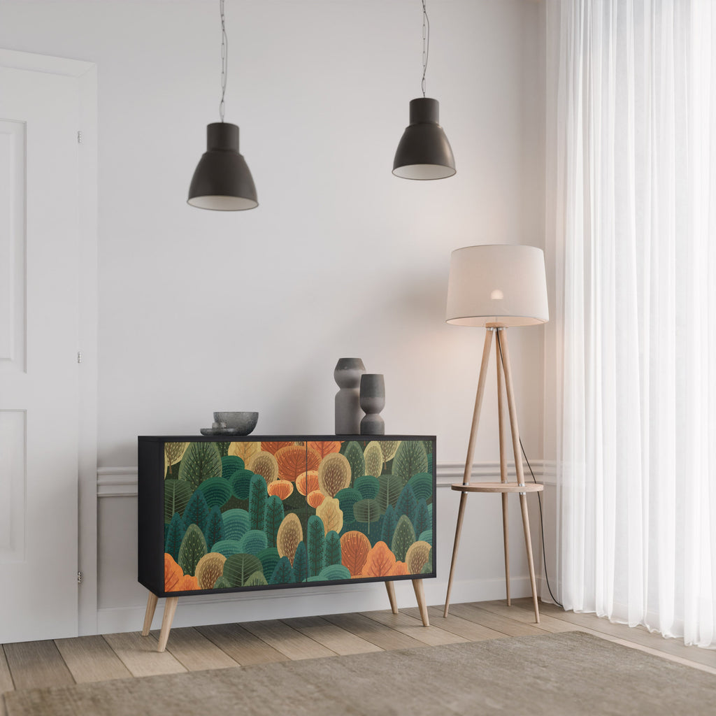 Buffet 2 portes KALEIDOSCOPE D'AUTOMNE en finition noire