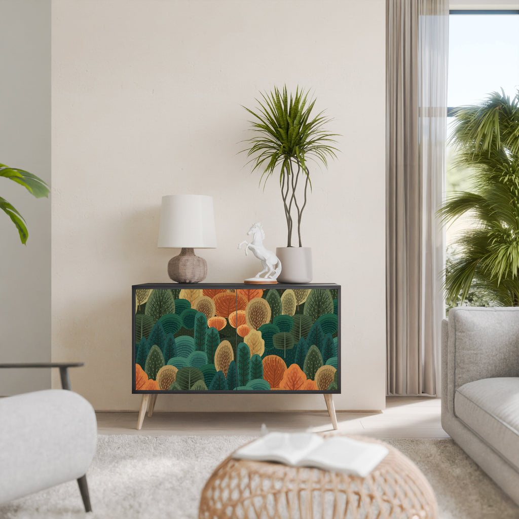 Buffet 2 portes KALEIDOSCOPE D'AUTOMNE en finition noire