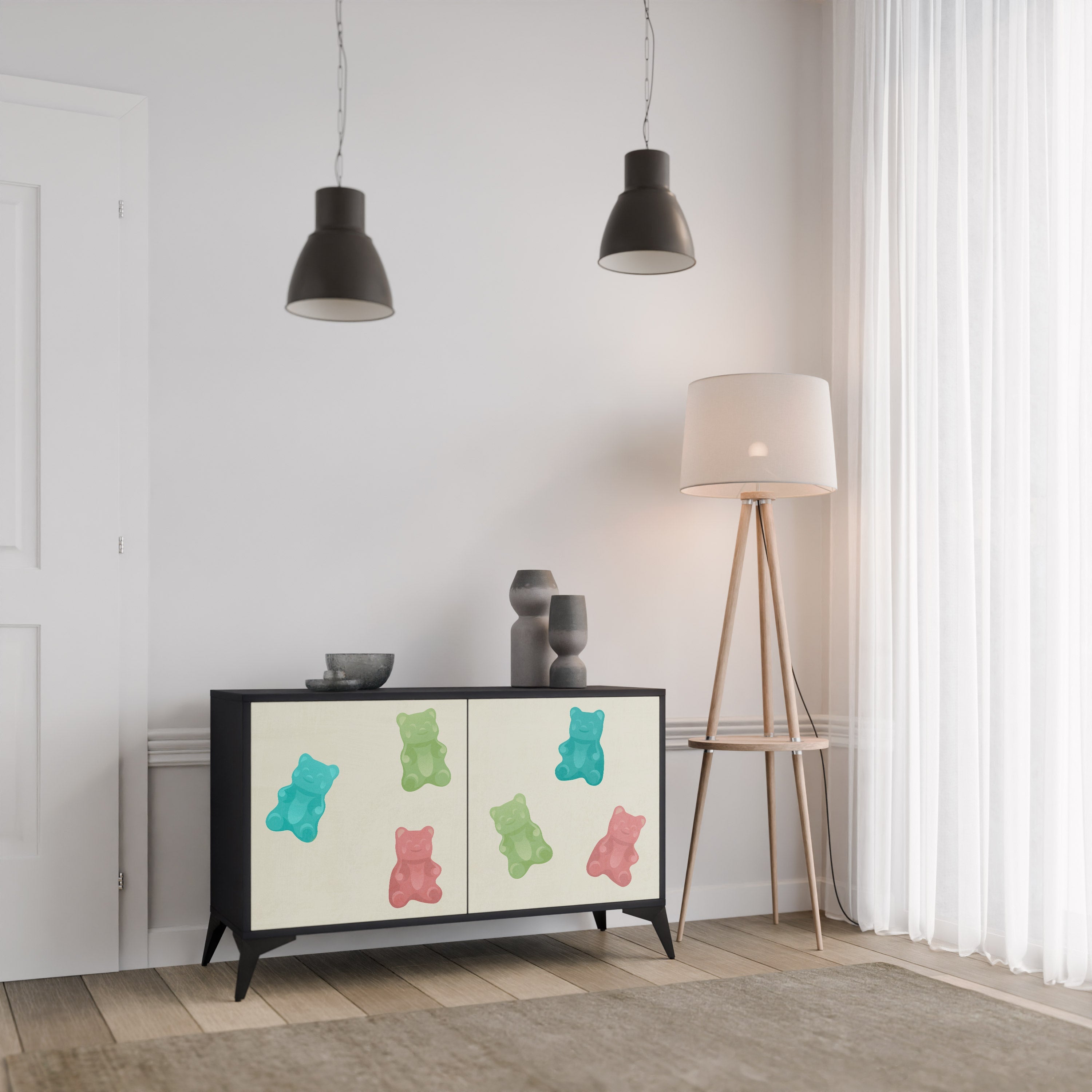 Buffet 2 portes GUMMY BEARS en finition noire