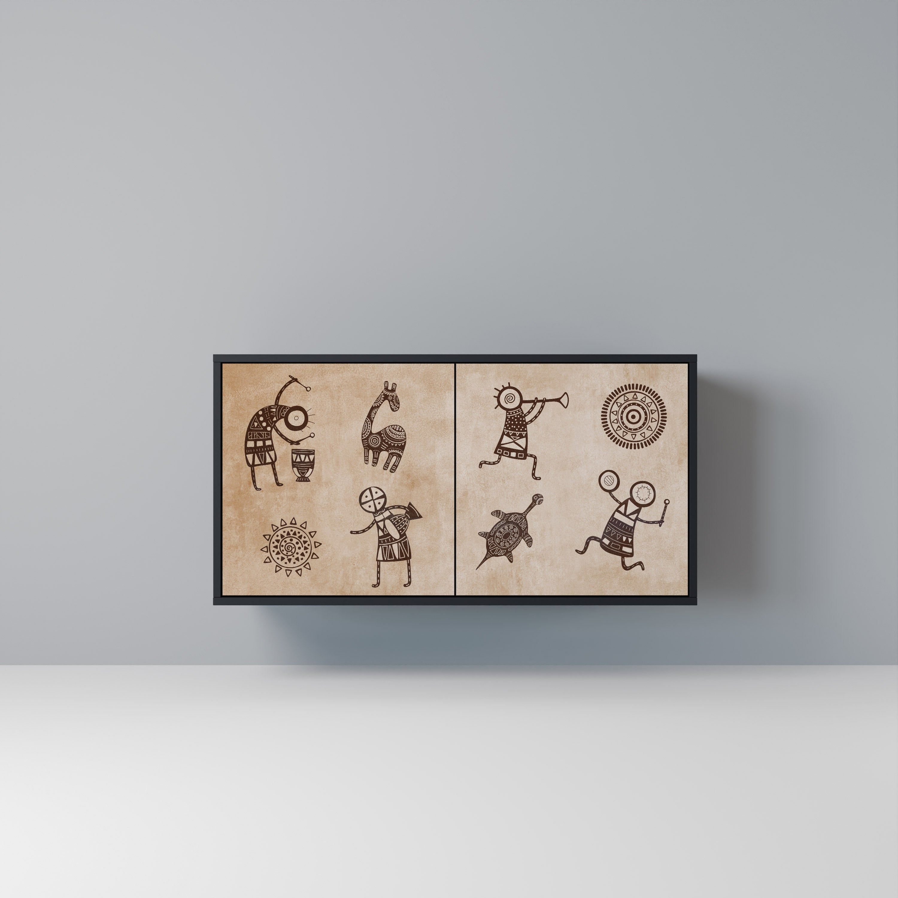 Buffet 2 portes de style africain en finition noire