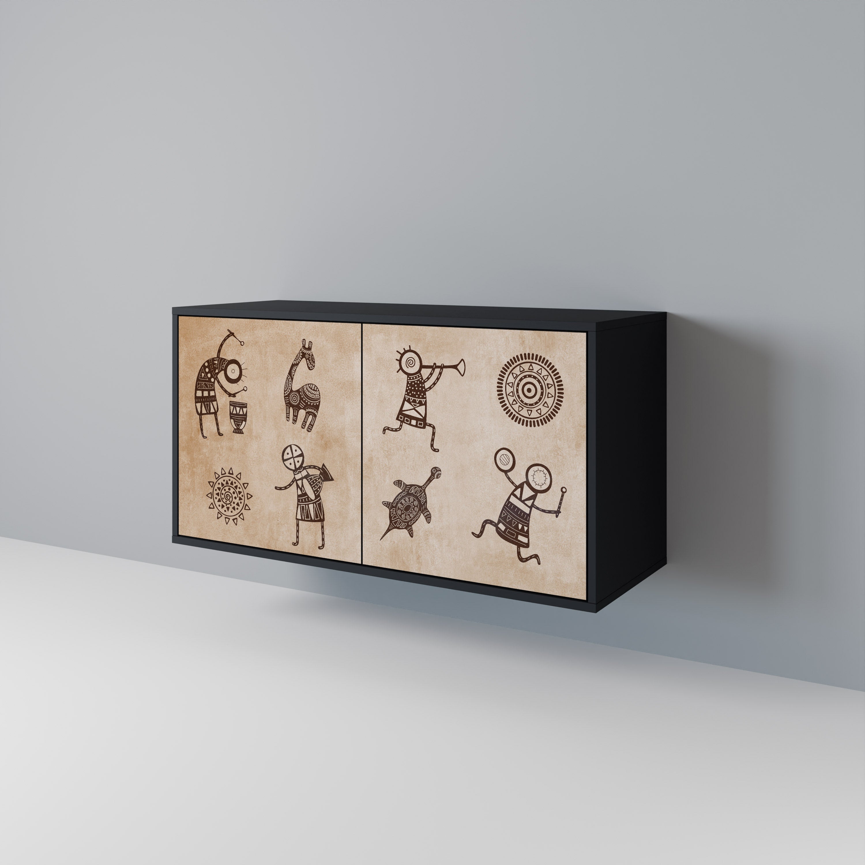 Buffet 2 portes de style africain en finition noire