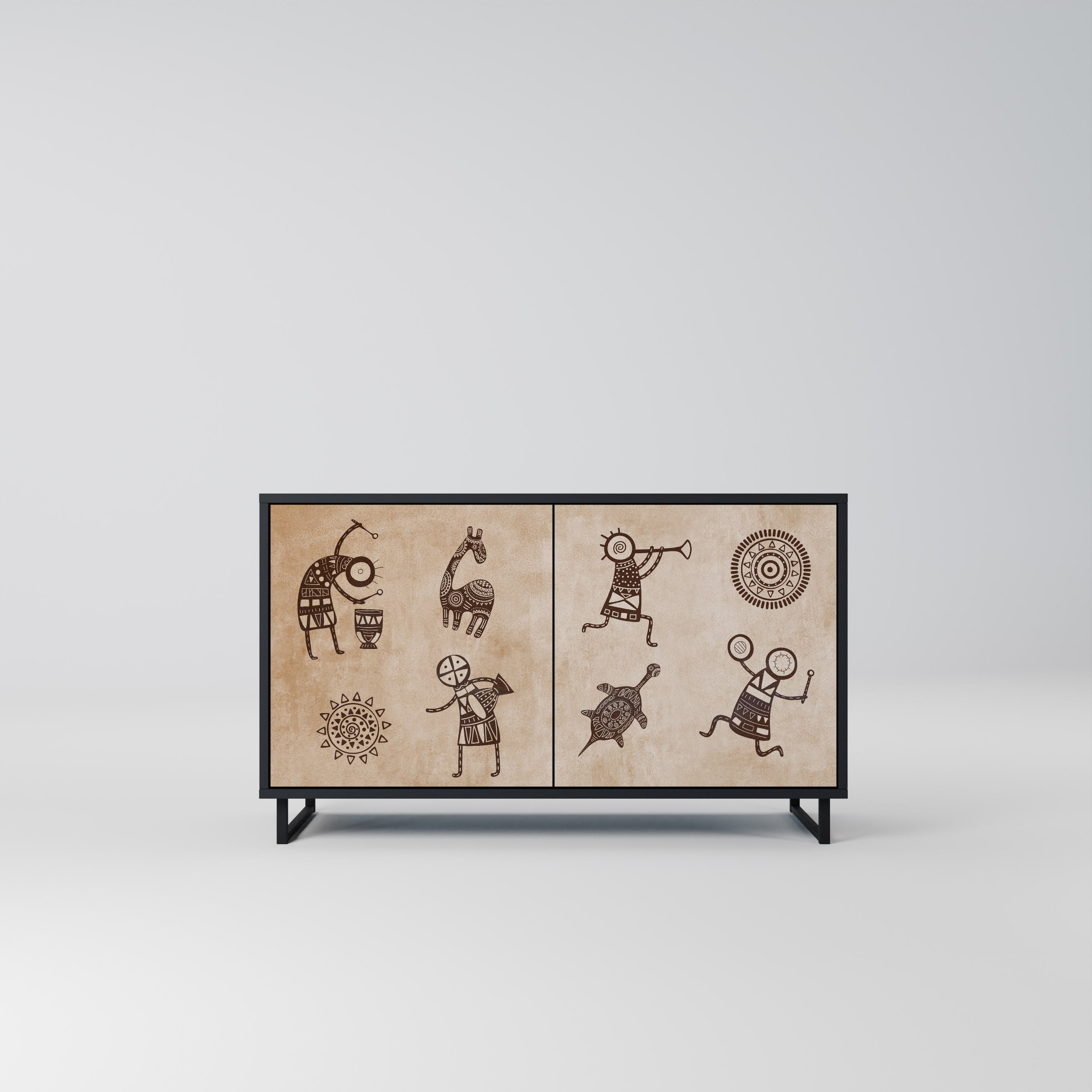 Buffet 2 portes de style africain en finition noire