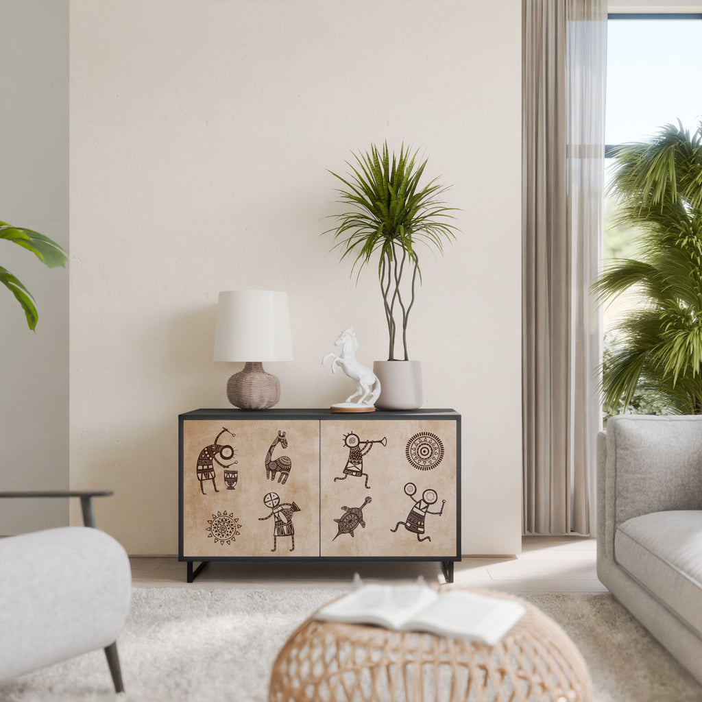 Buffet 2 portes de style africain en finition noire