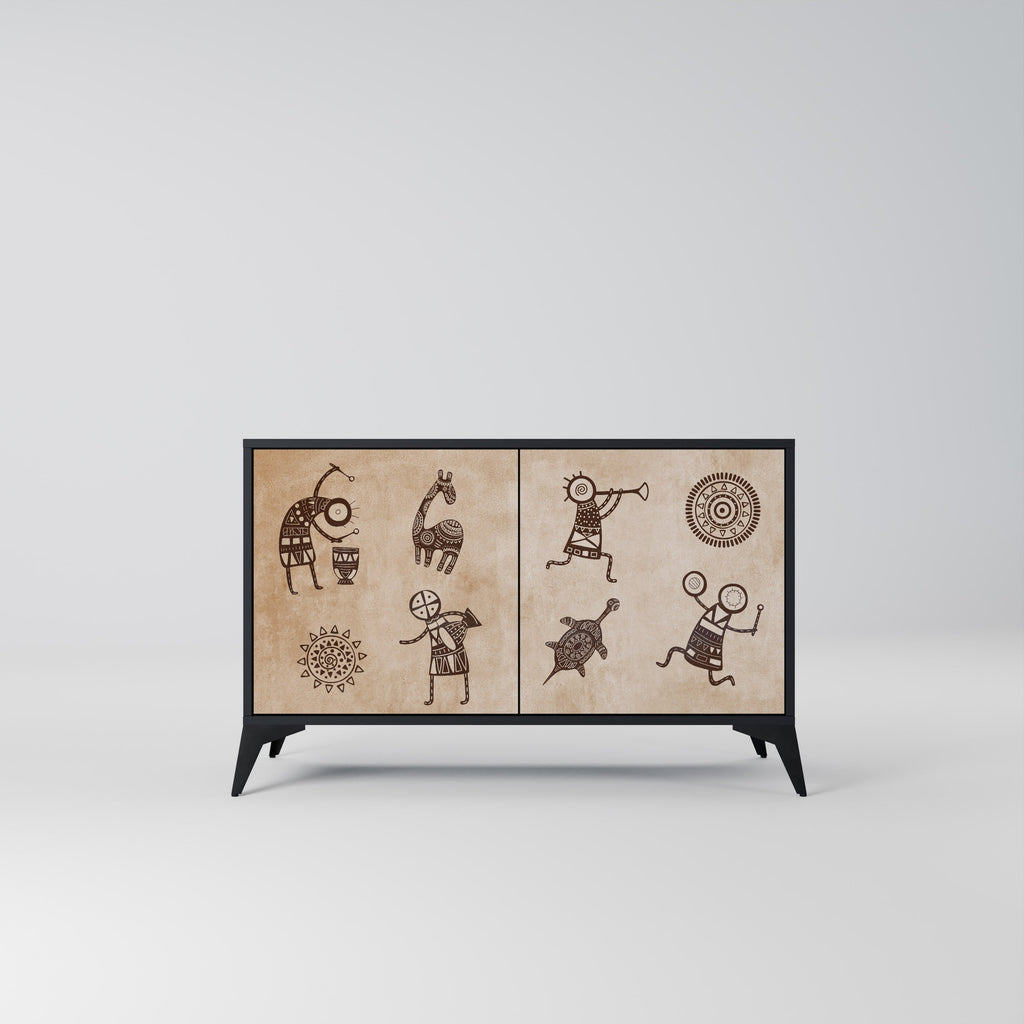 Buffet 2 portes de style africain en finition noire