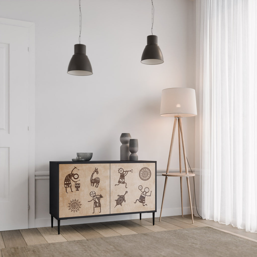 Buffet 2 portes de style africain en finition noire