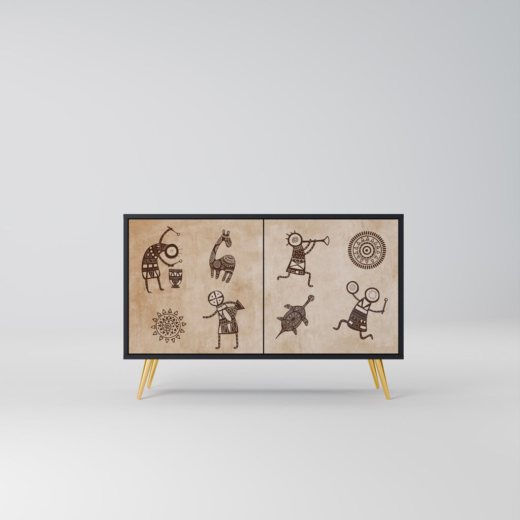 Buffet 2 portes de style africain en finition noire