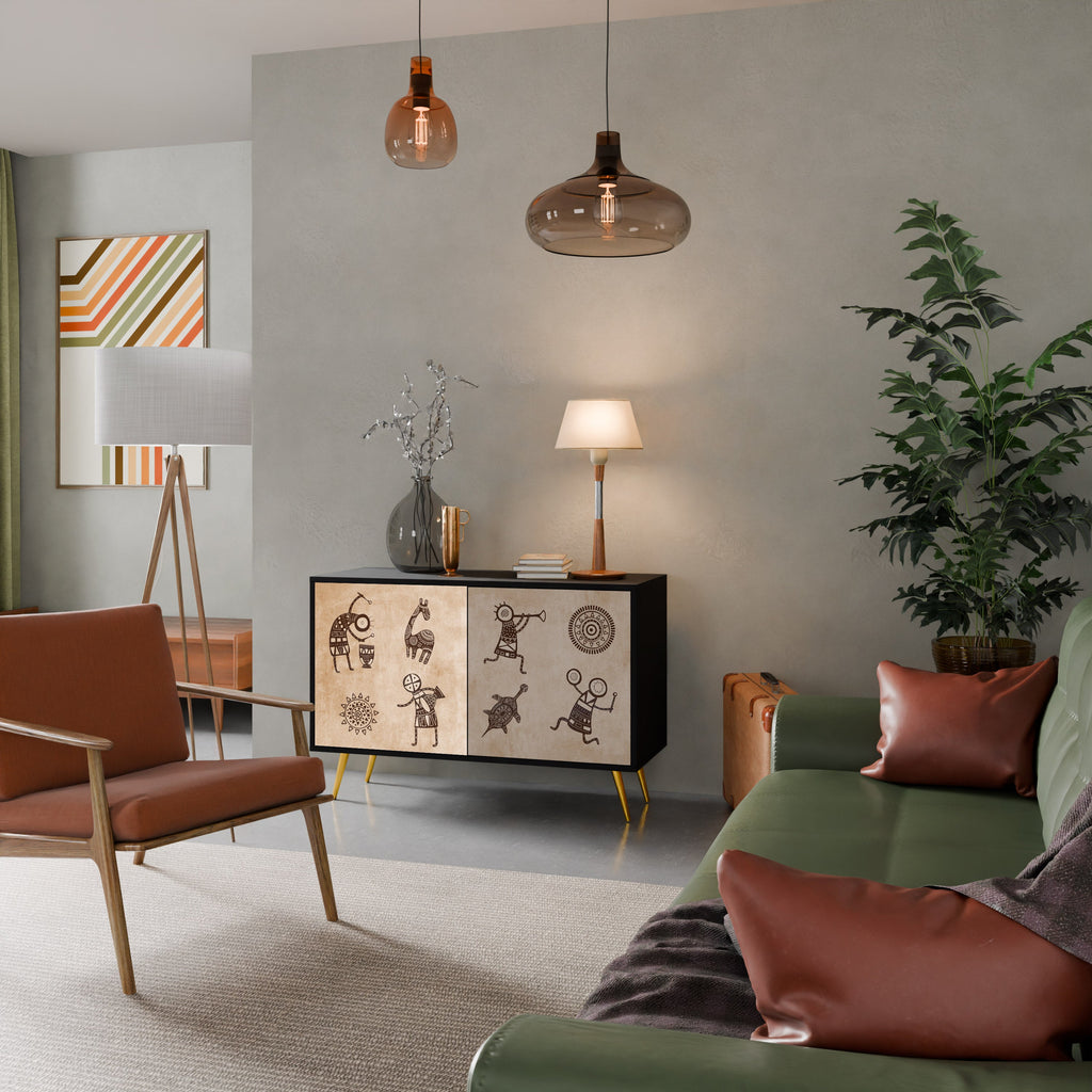 Buffet 2 portes de style africain en finition noire