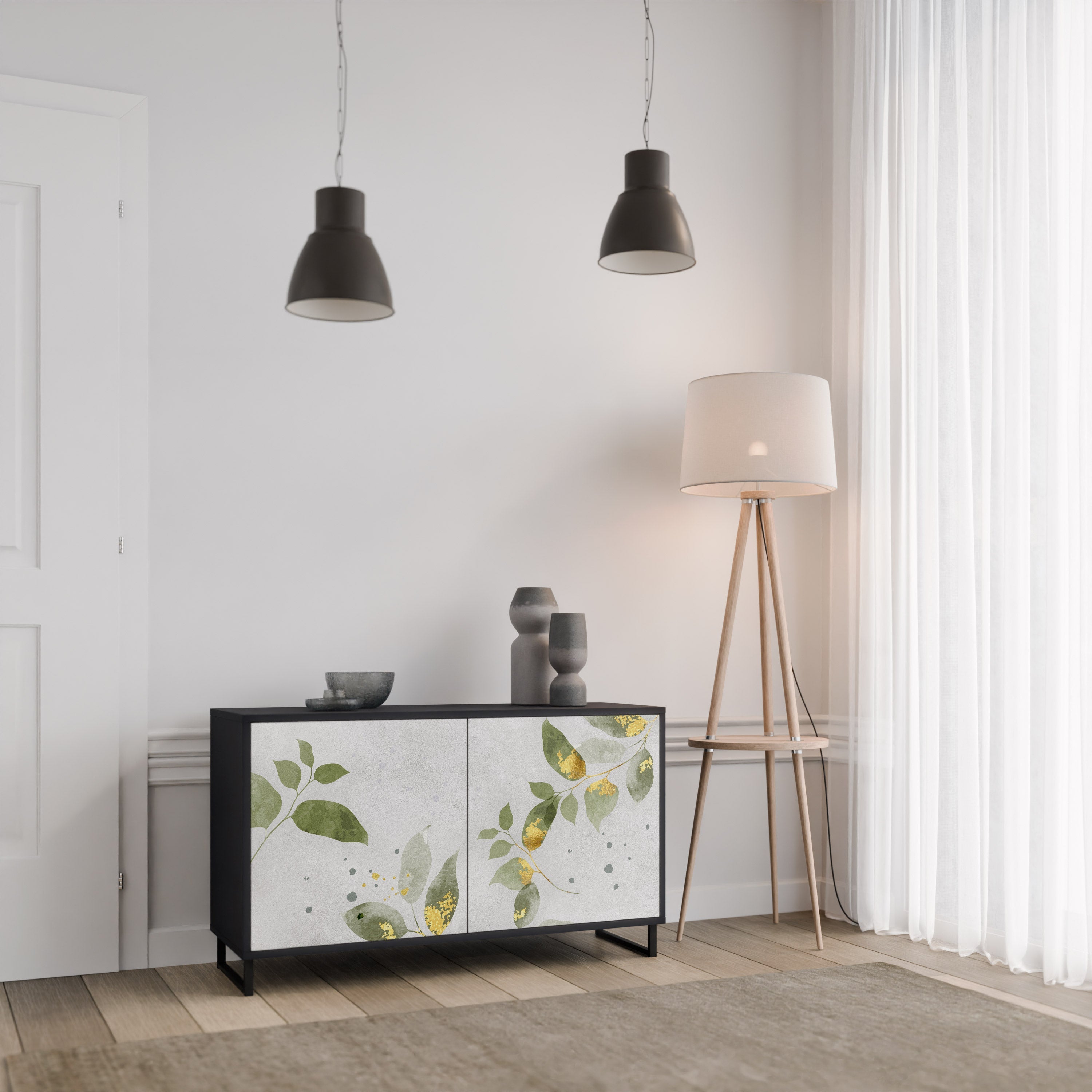 Buffet 2 portes ELEGANT BOTANICS finition noire