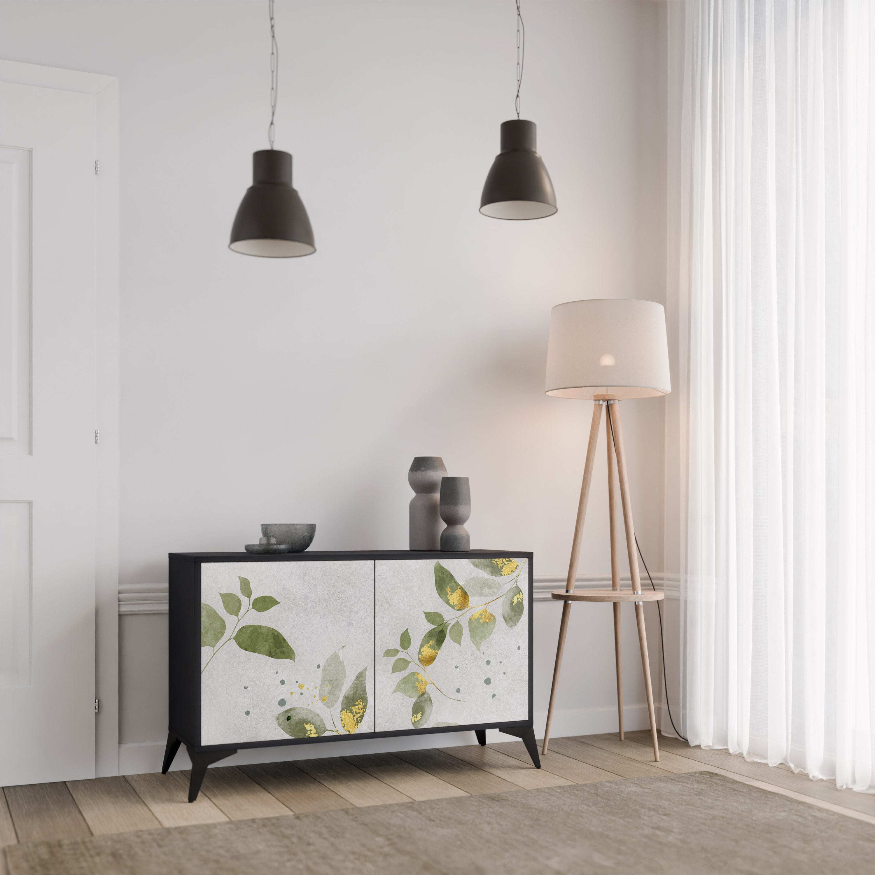Buffet 2 portes ELEGANT BOTANICS finition noire