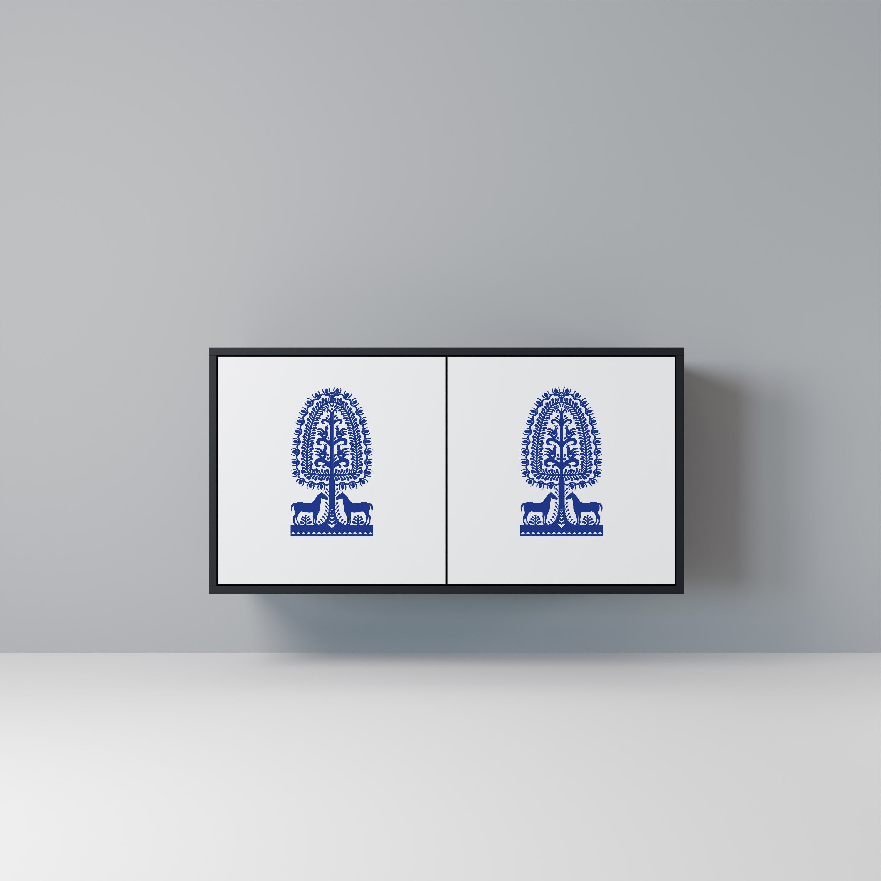 Buffet 2 portes en finition noire, style art populaire polonais