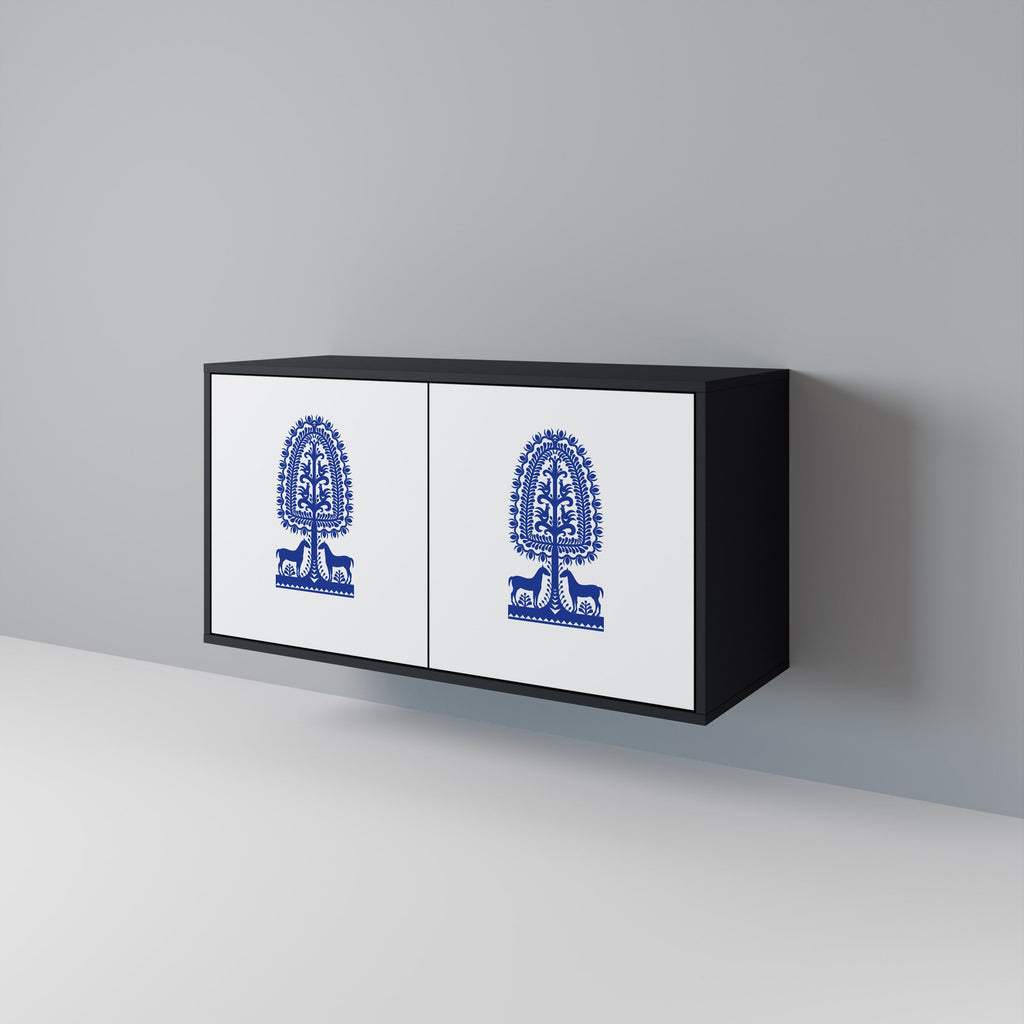 Buffet 2 portes en finition noire, style art populaire polonais
