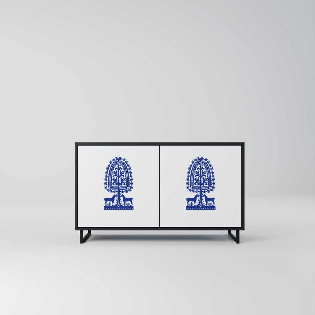 Buffet 2 portes en finition noire, style art populaire polonais