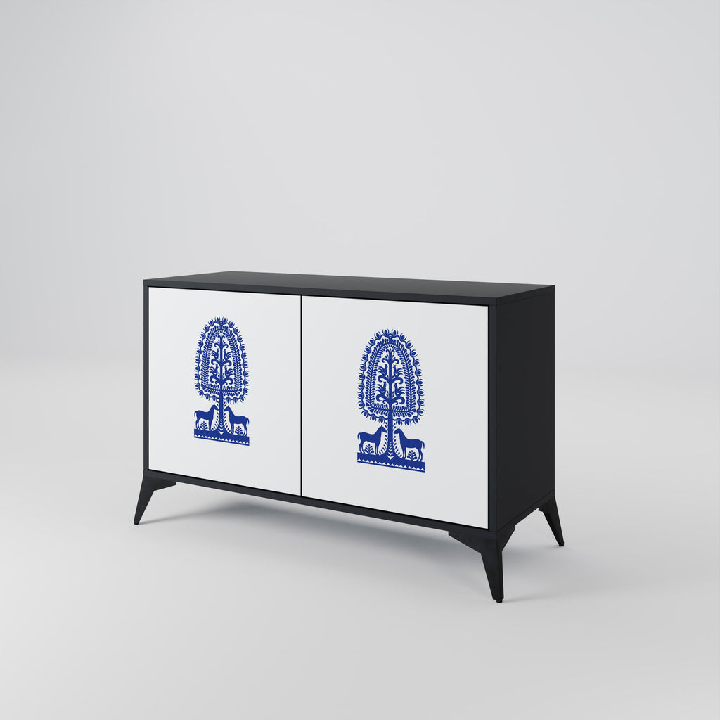 Buffet 2 portes en finition noire, style art populaire polonais