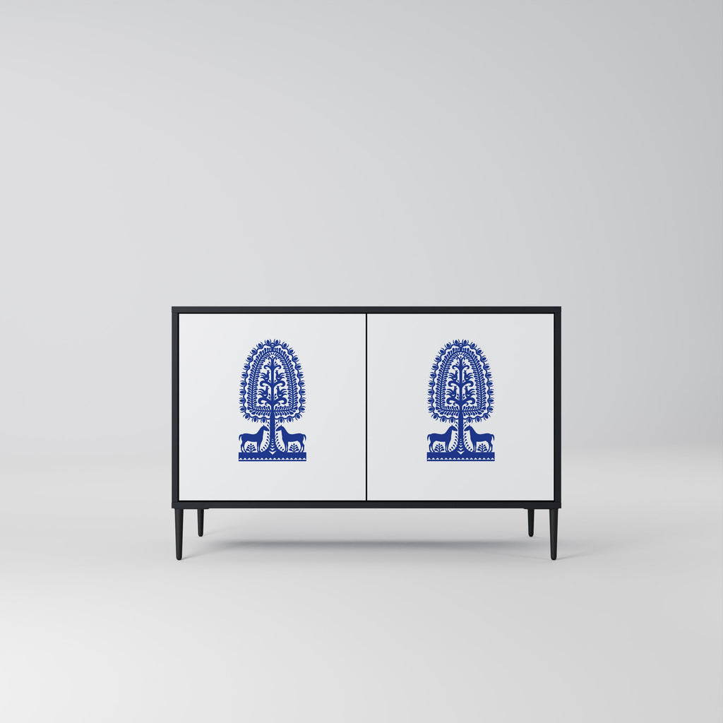 Buffet 2 portes en finition noire, style art populaire polonais
