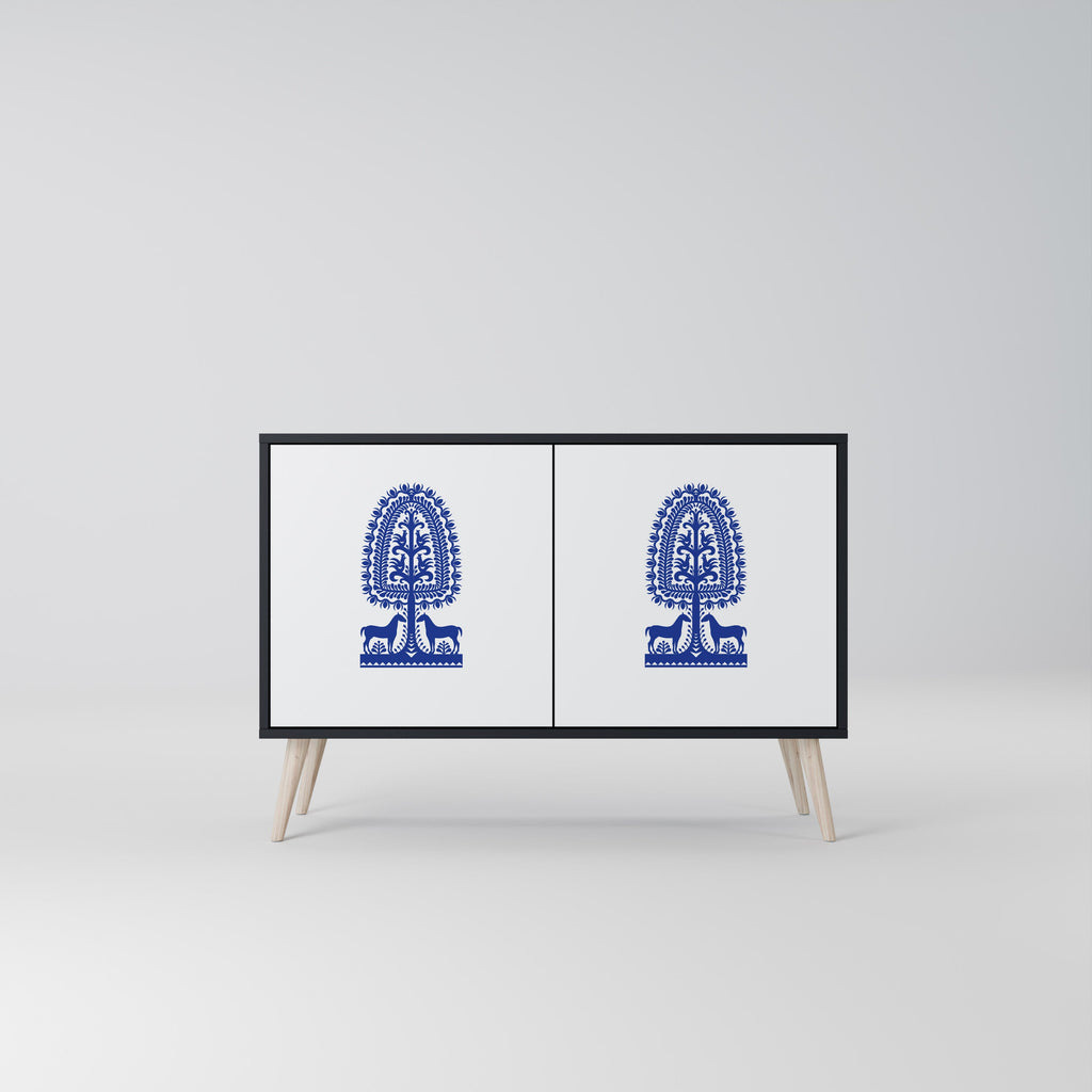 Buffet 2 portes en finition noire, style art populaire polonais