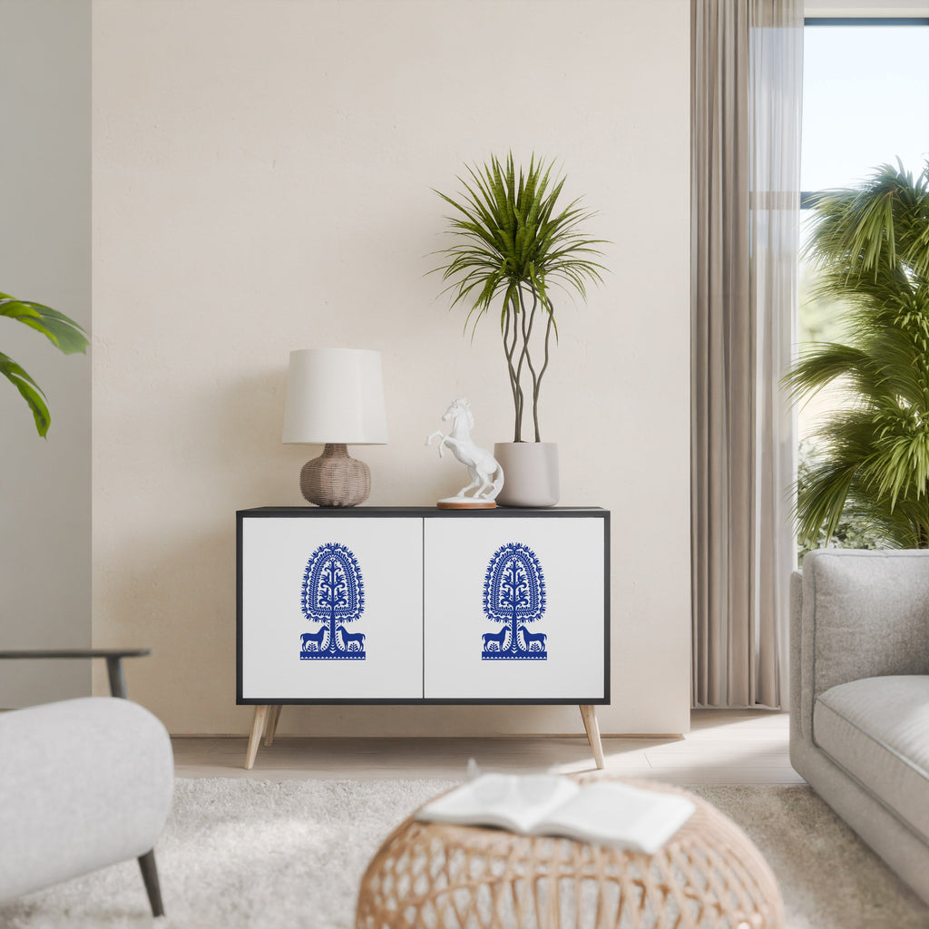 Buffet 2 portes en finition noire, style art populaire polonais