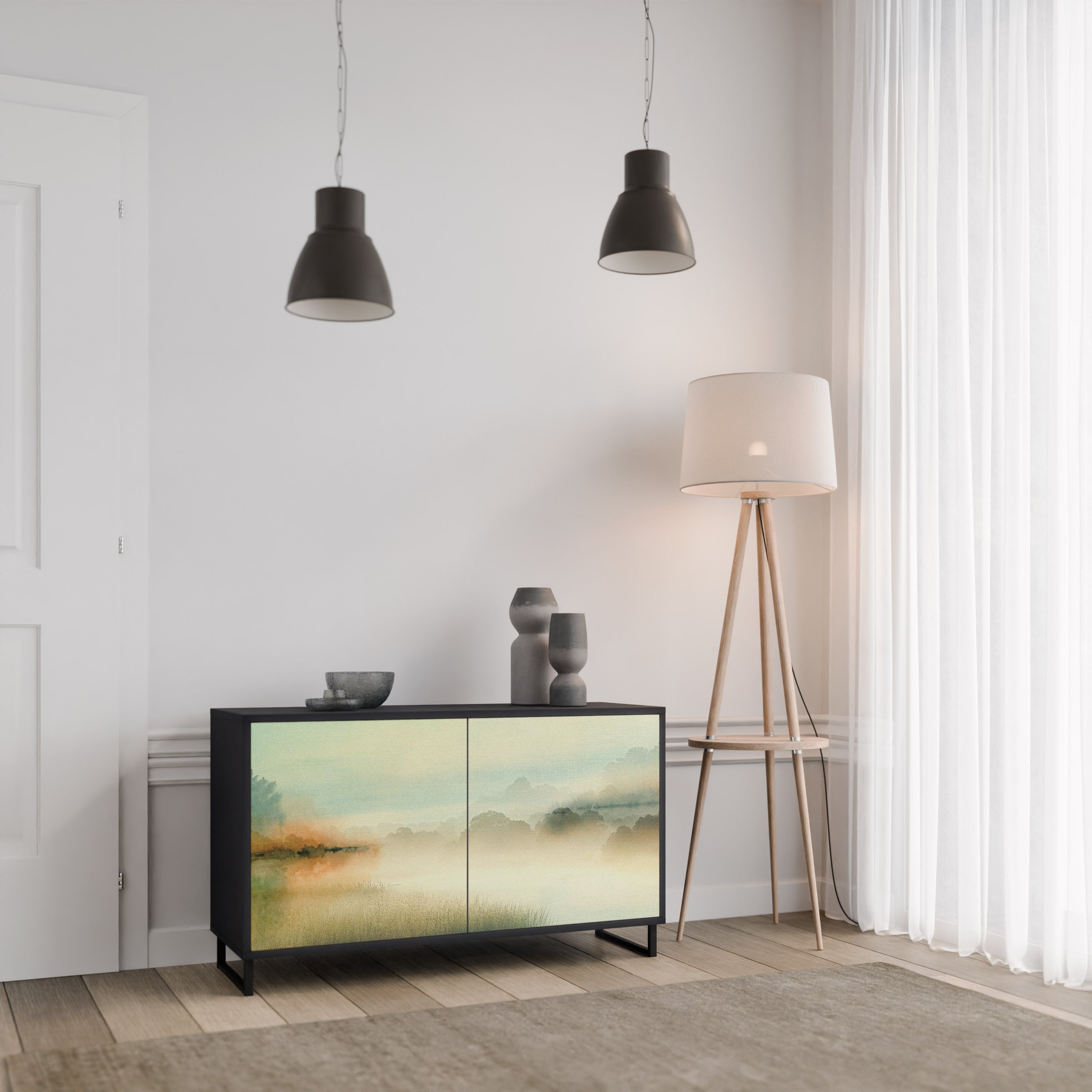 Buffet 2 portes MORNING BY THE LAKE en finition noire