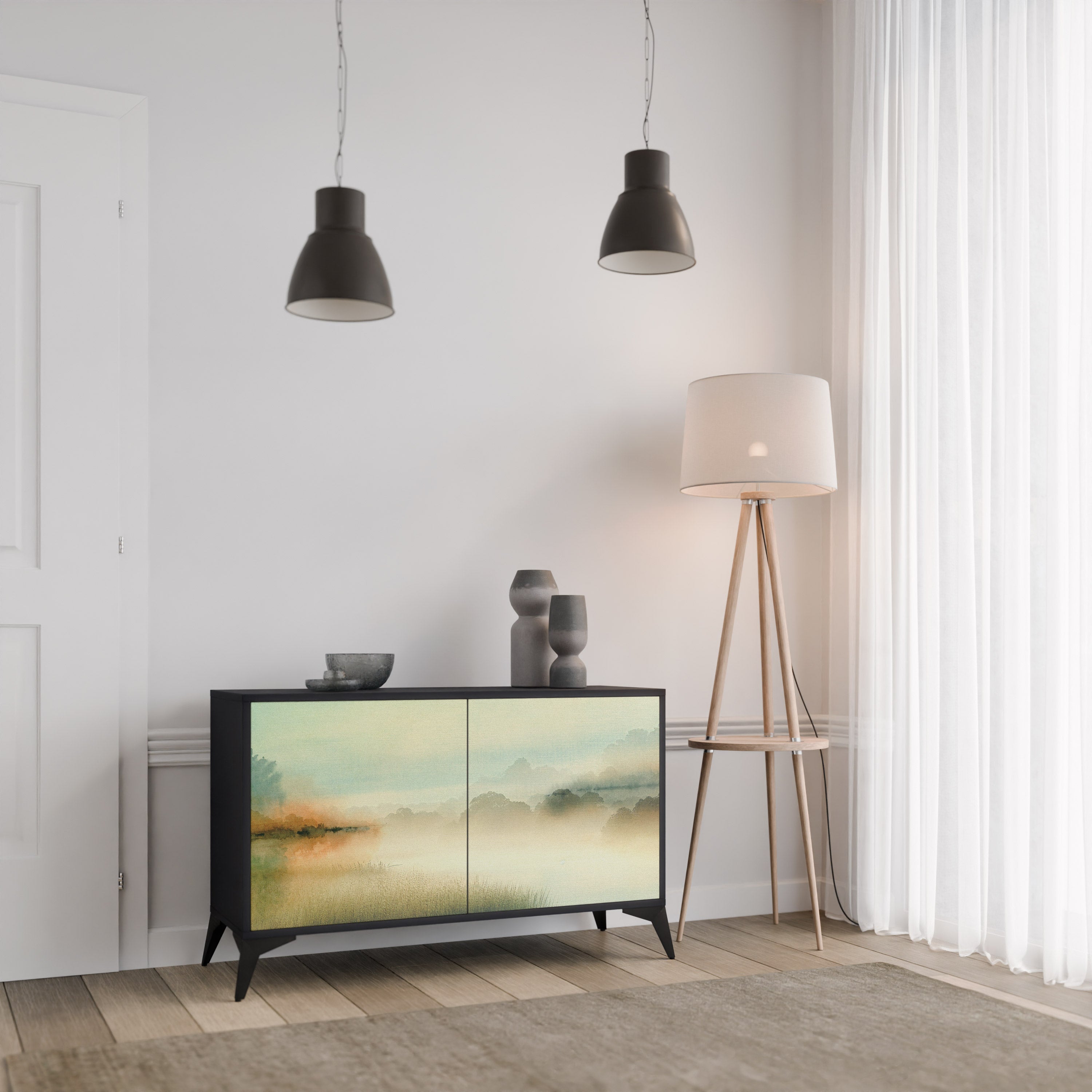 Buffet 2 portes MORNING BY THE LAKE en finition noire