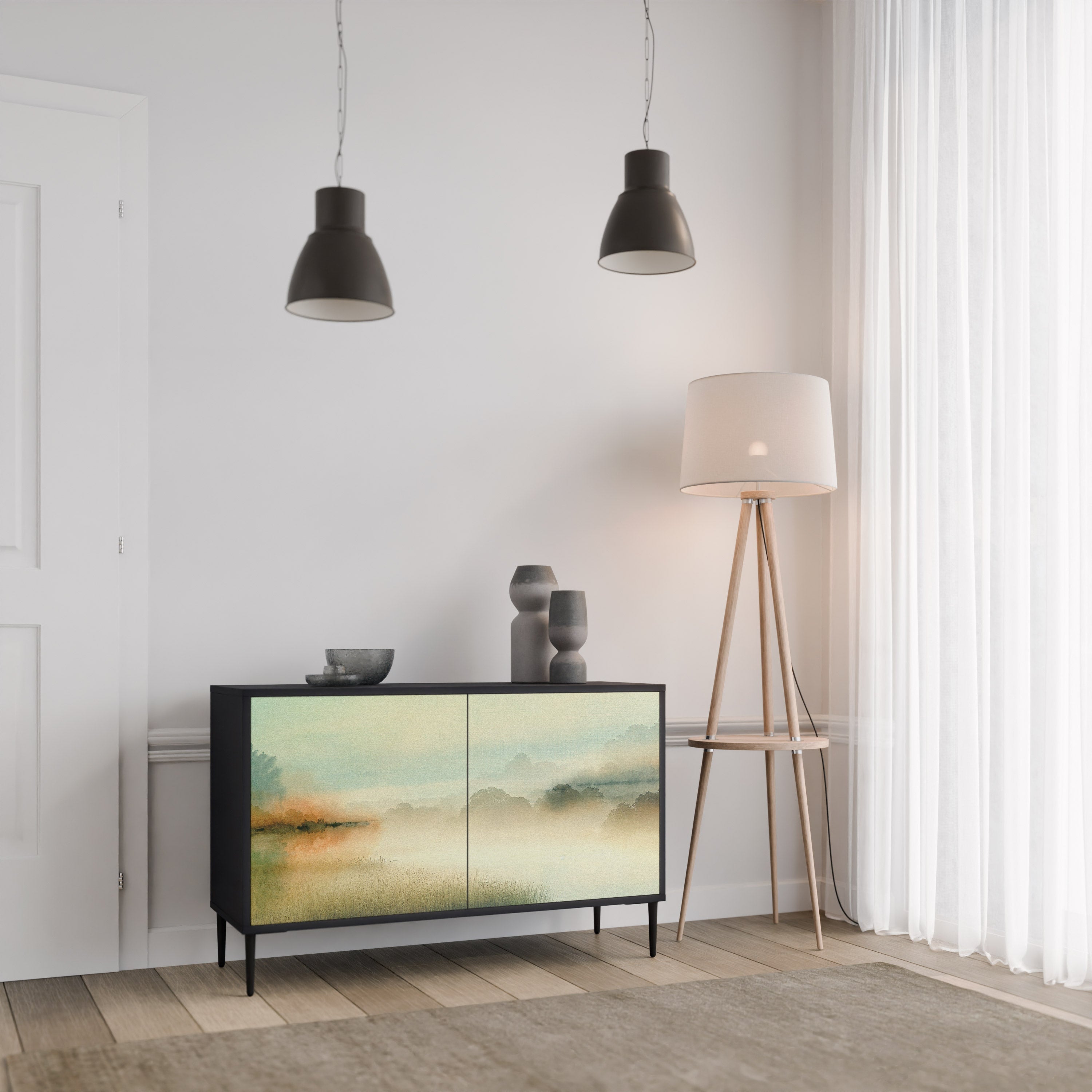 Buffet 2 portes MORNING BY THE LAKE en finition noire
