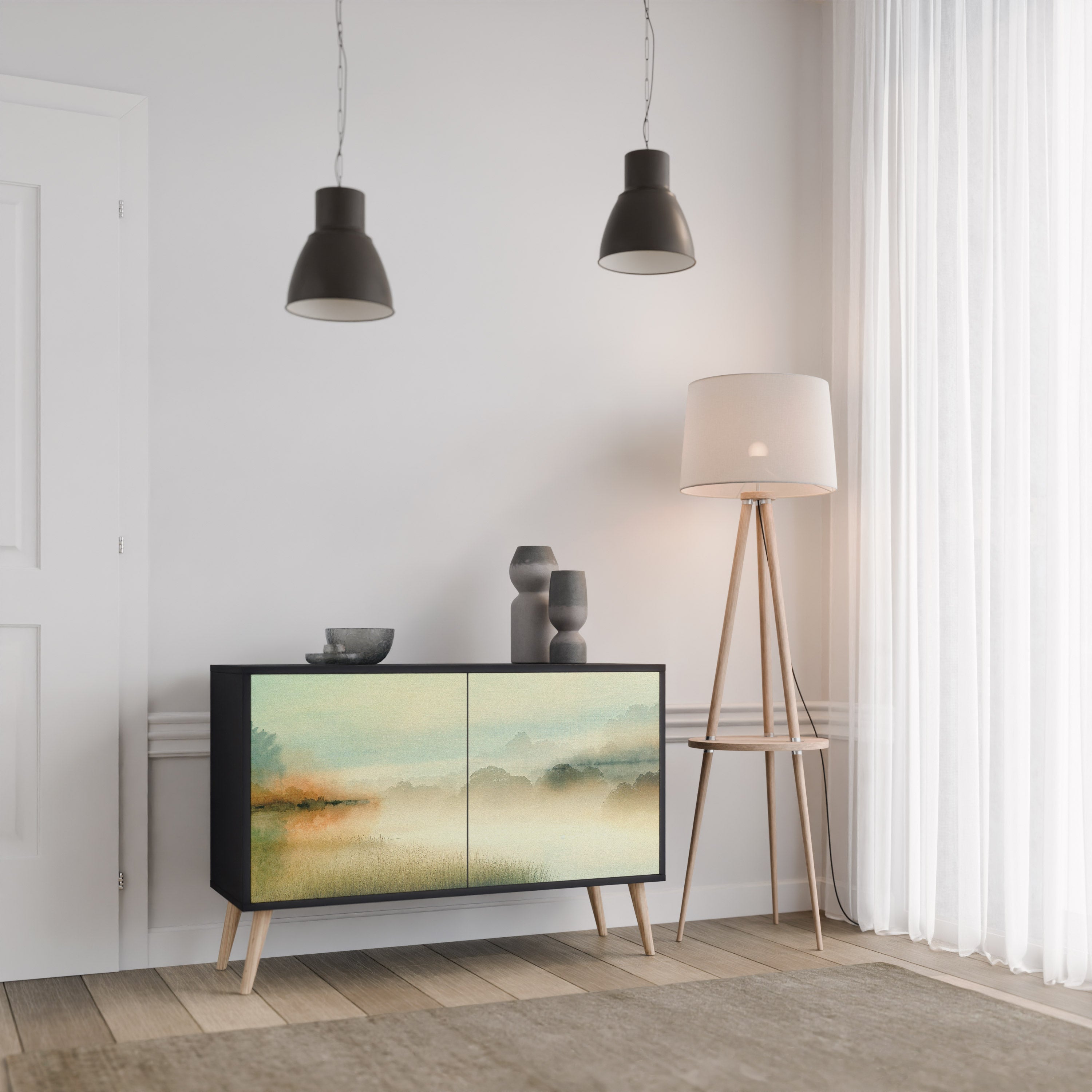 Buffet 2 portes MORNING BY THE LAKE en finition noire