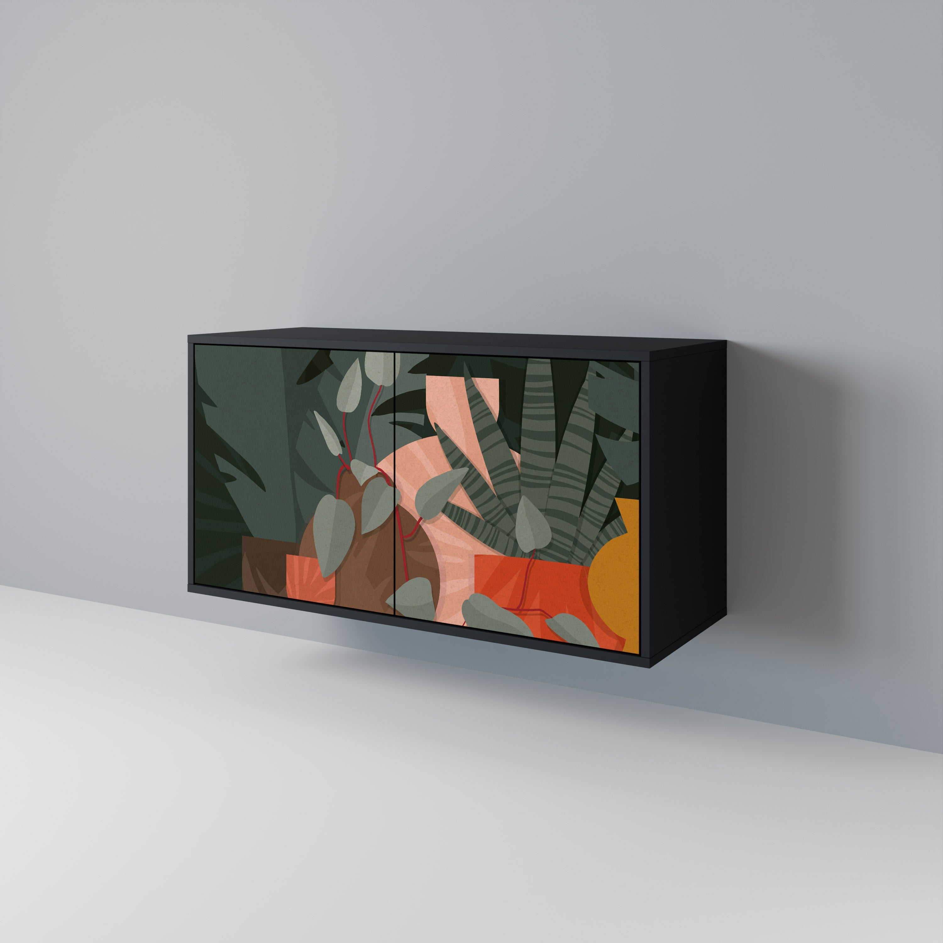 Buffet 2 portes COMPOSITION TROPICALE finition noire