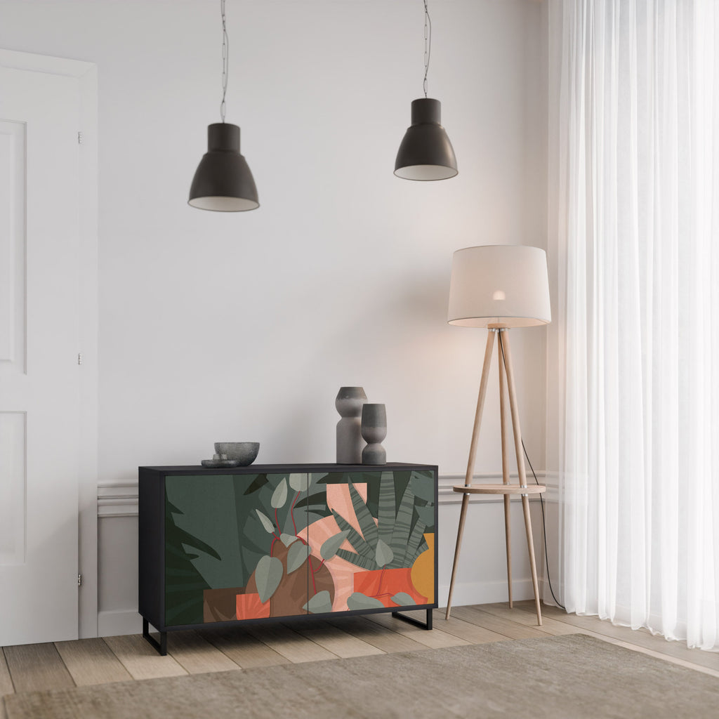 Buffet 2 portes COMPOSITION TROPICALE finition noire