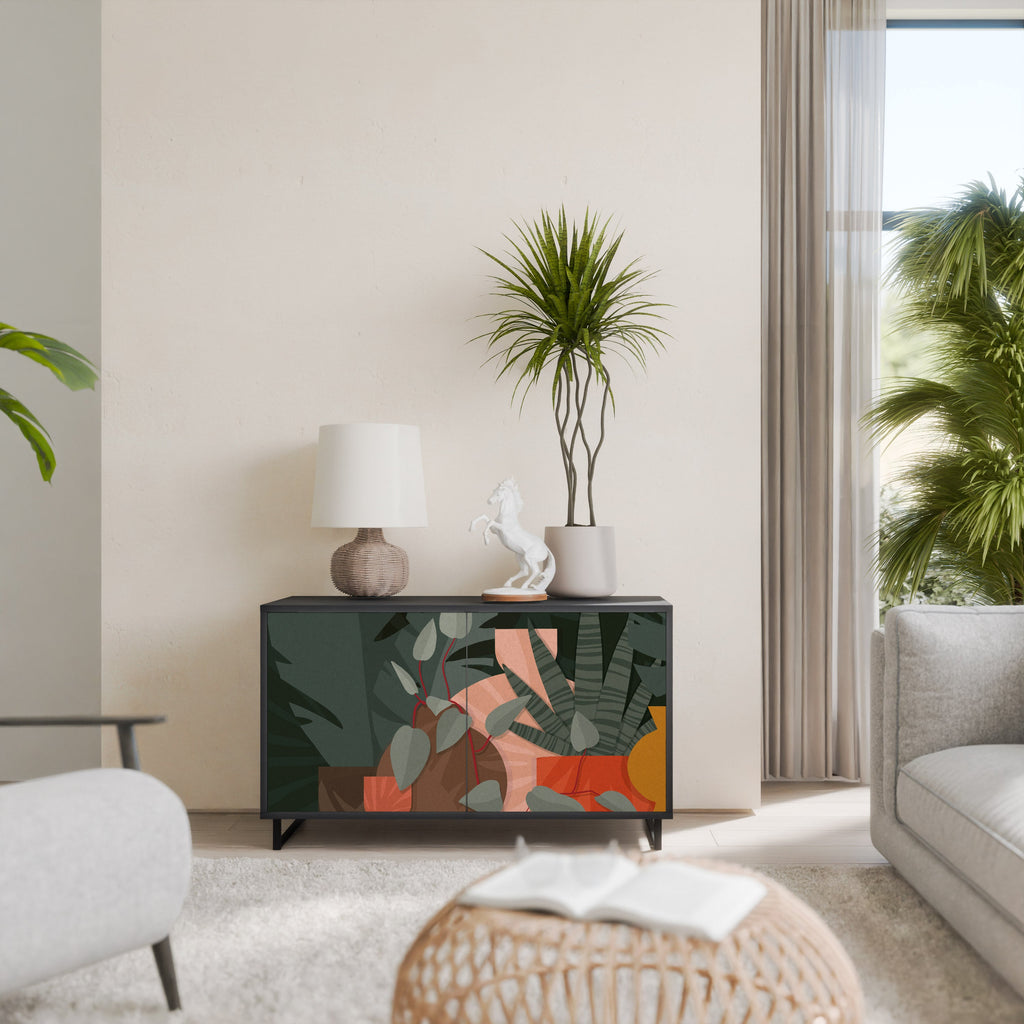 Buffet 2 portes COMPOSITION TROPICALE finition noire