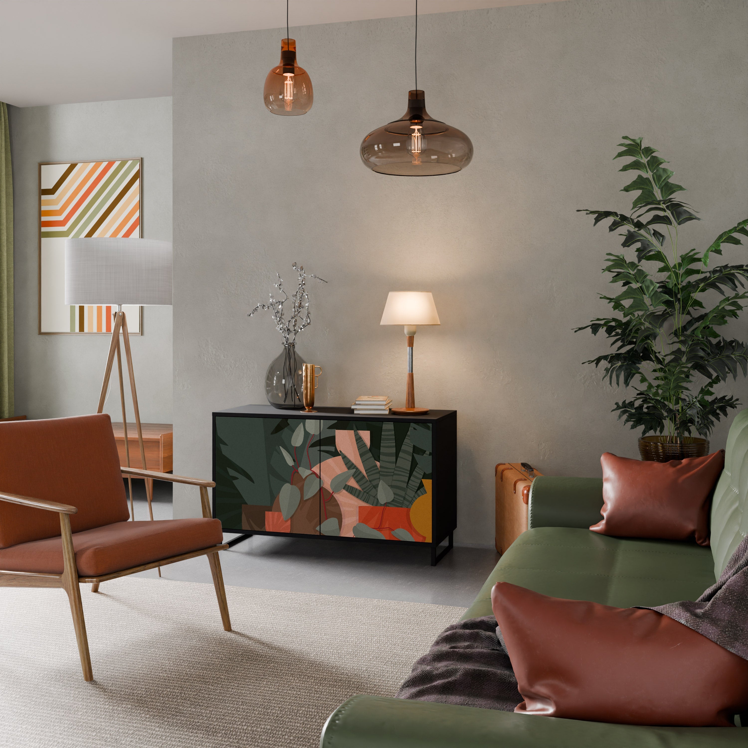 Buffet 2 portes COMPOSITION TROPICALE finition noire