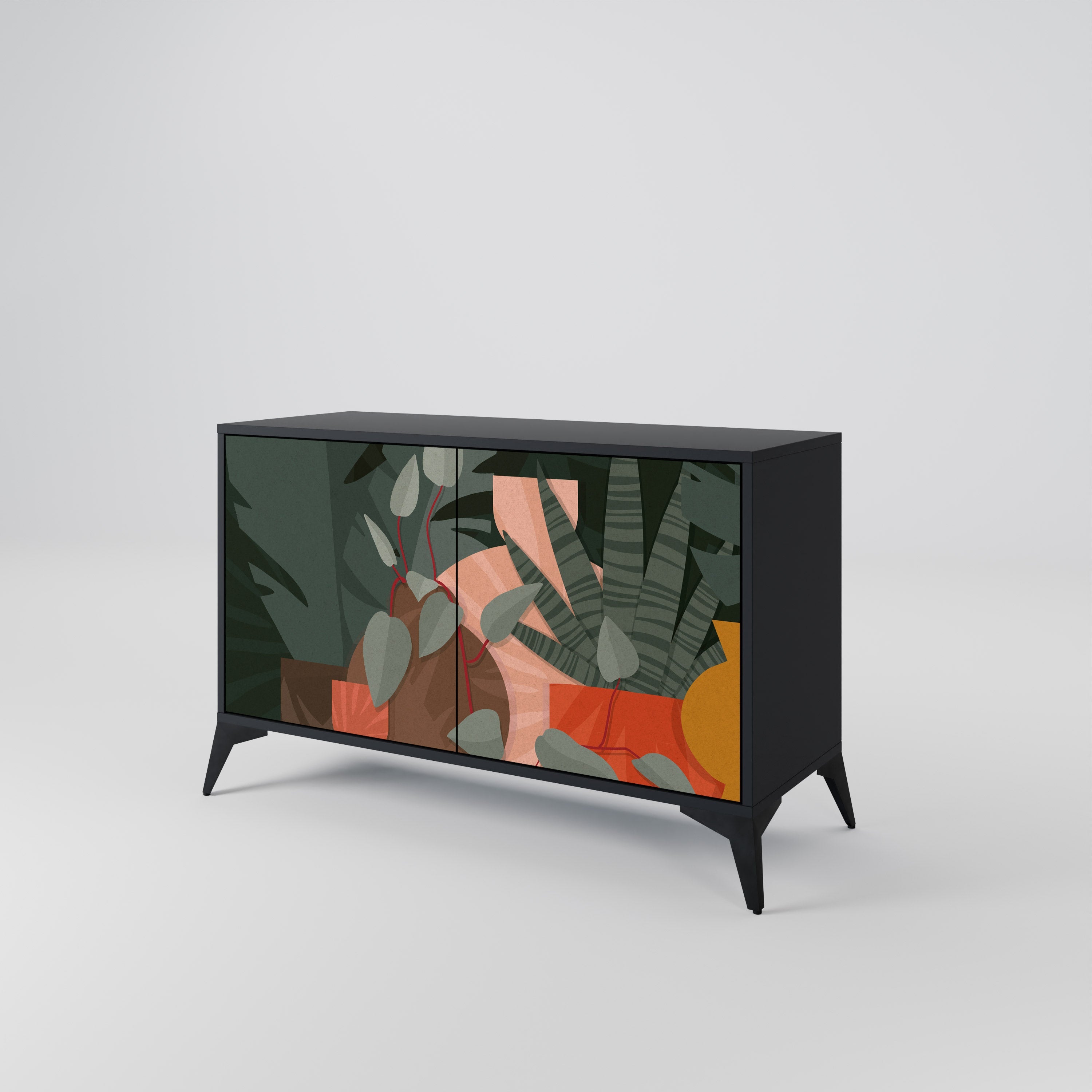 Buffet 2 portes COMPOSITION TROPICALE finition noire