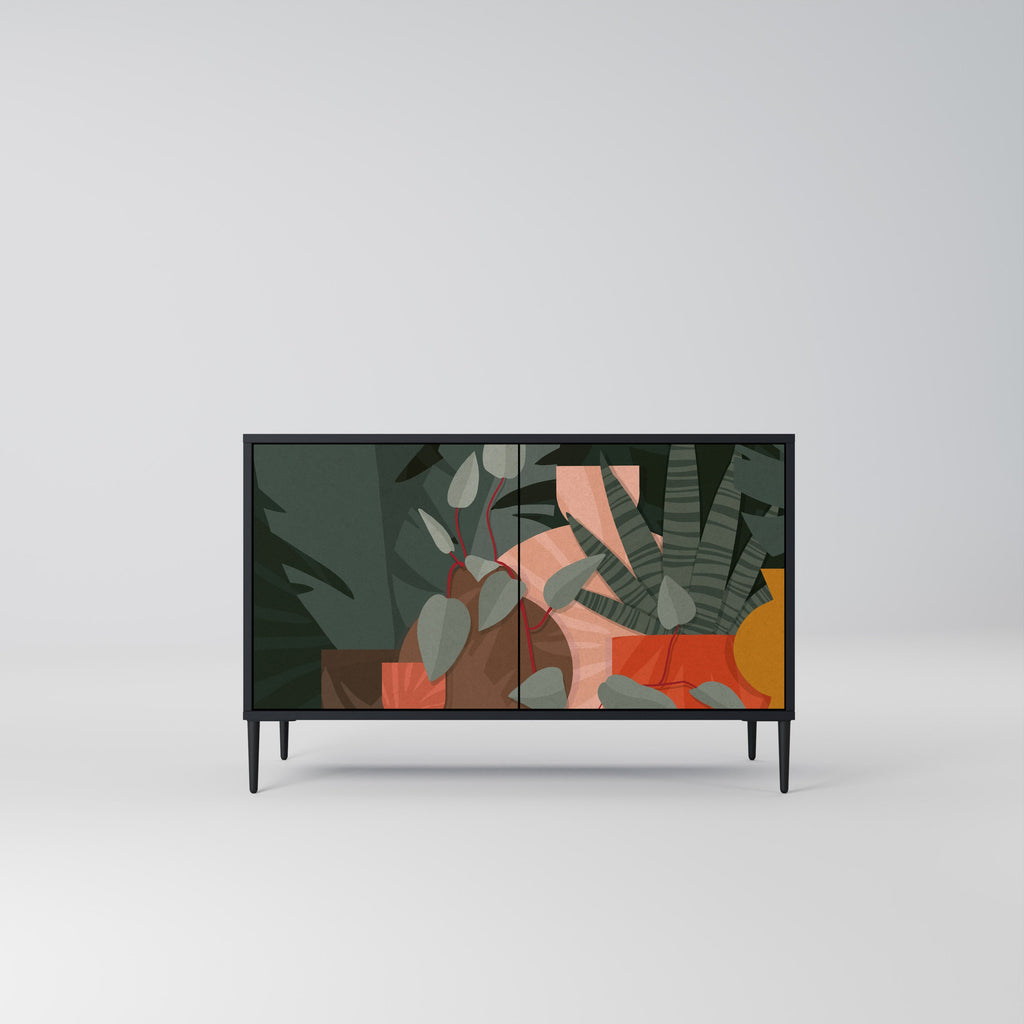Buffet 2 portes COMPOSITION TROPICALE finition noire