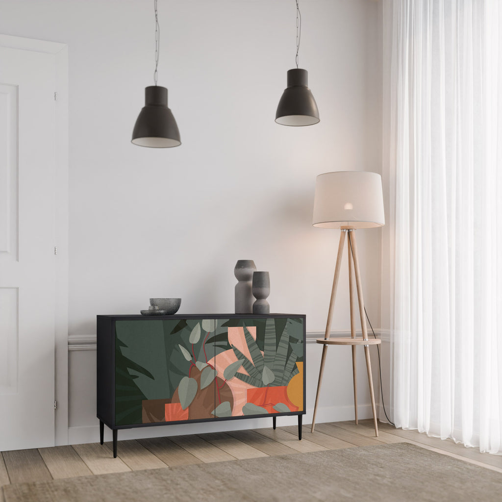 Buffet 2 portes COMPOSITION TROPICALE finition noire