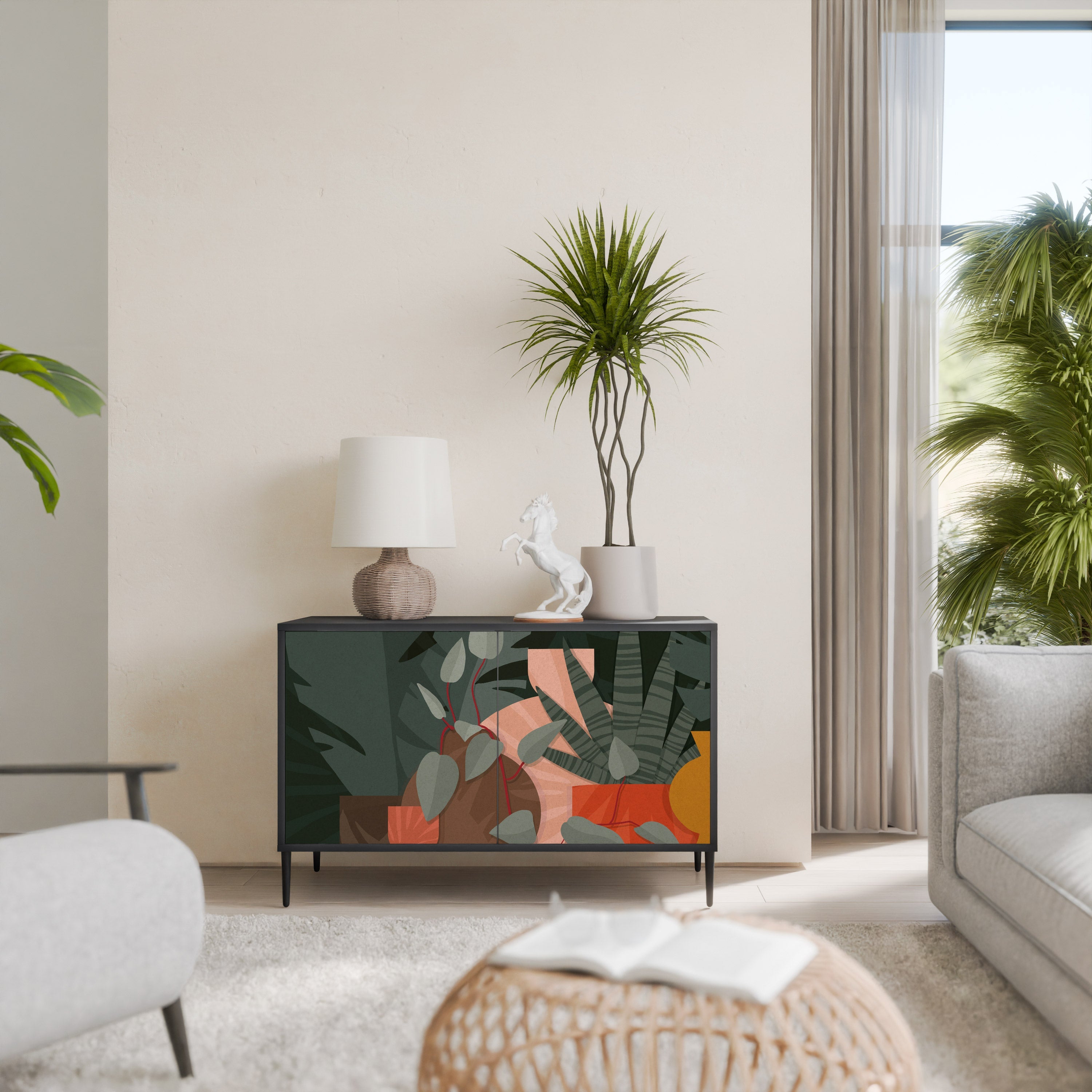 Buffet 2 portes COMPOSITION TROPICALE finition noire