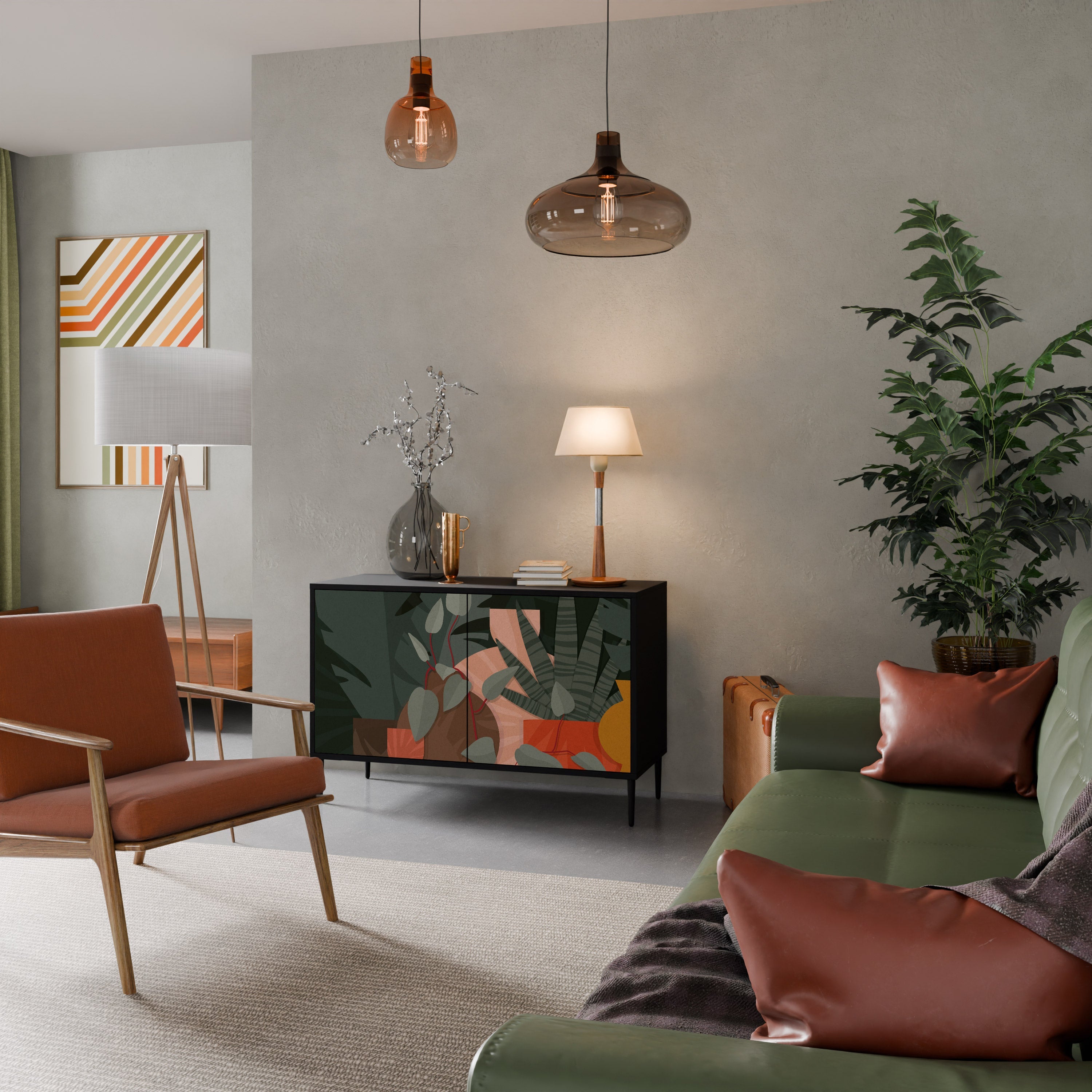 Buffet 2 portes COMPOSITION TROPICALE finition noire