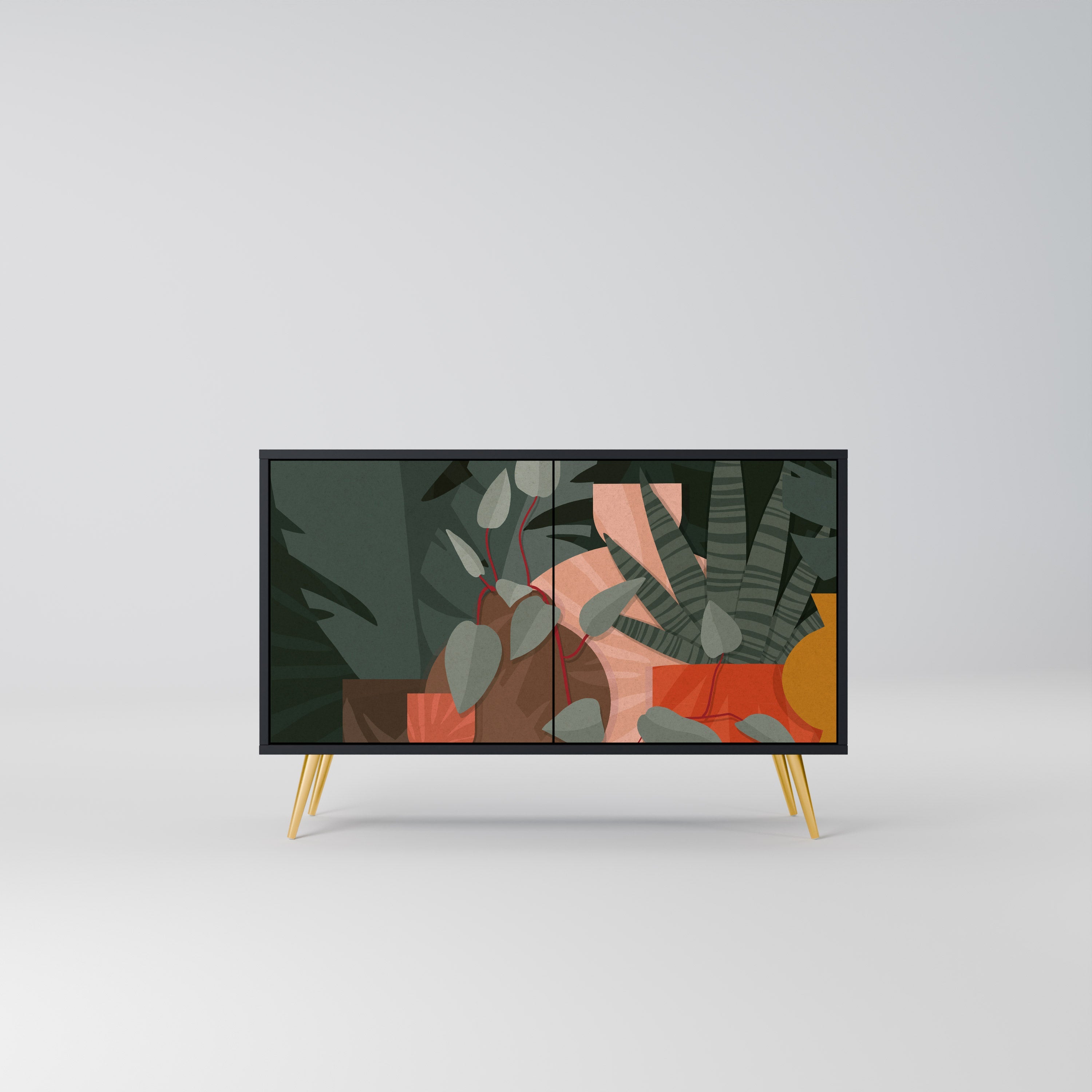 Buffet 2 portes COMPOSITION TROPICALE finition noire