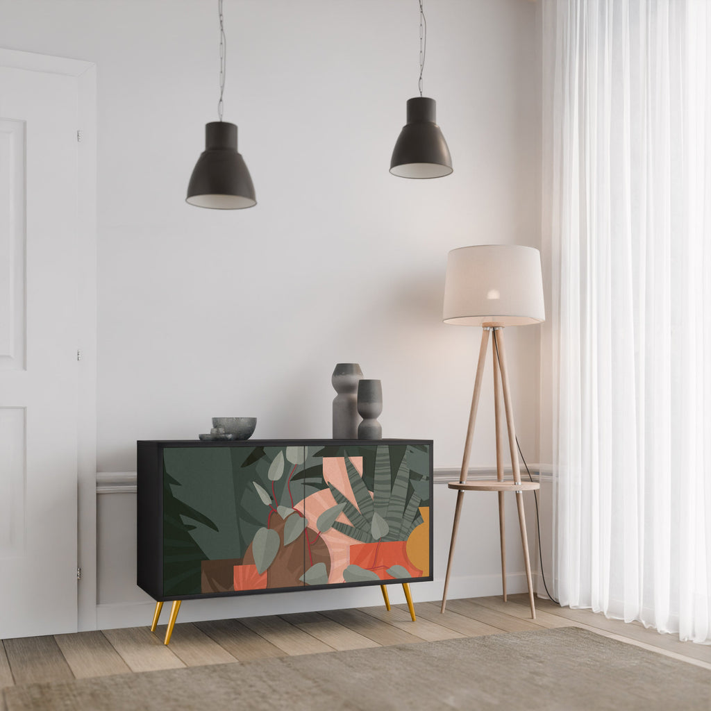 Buffet 2 portes COMPOSITION TROPICALE finition noire