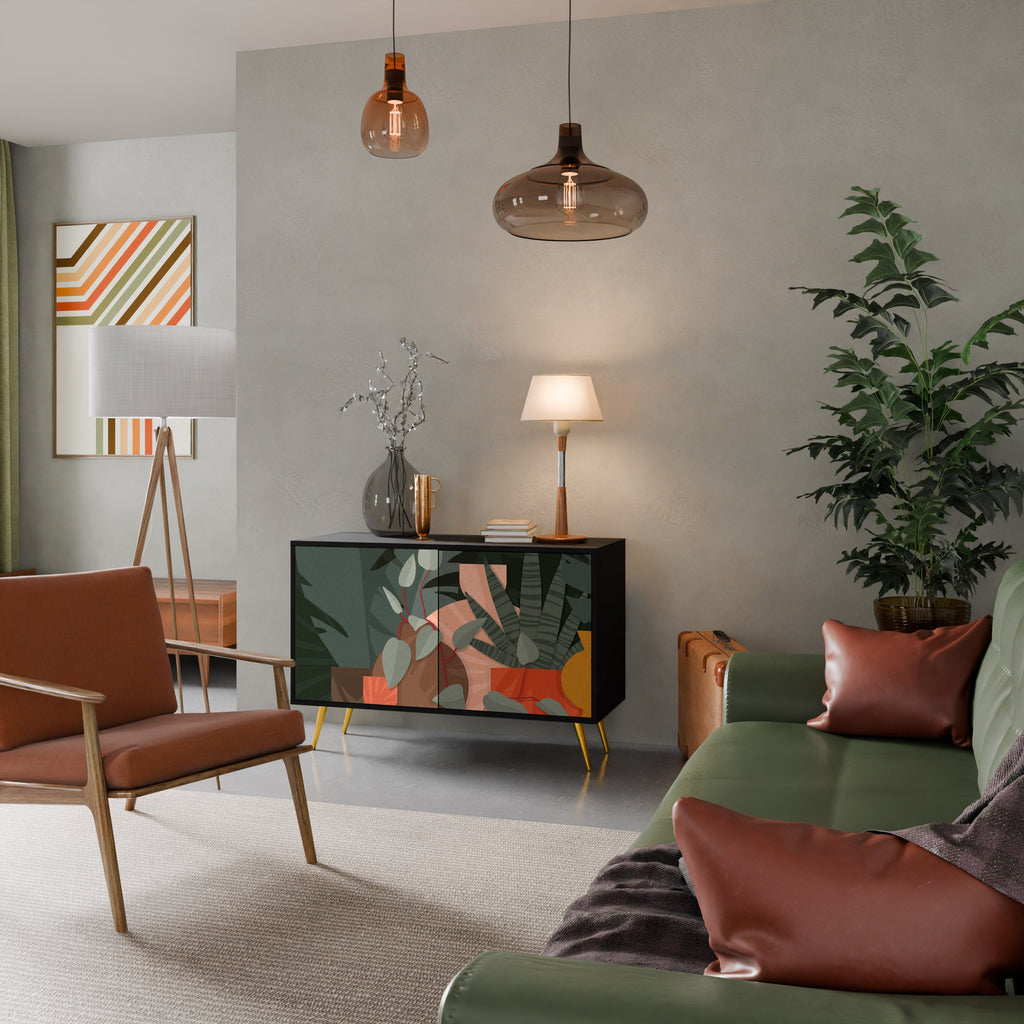 Buffet 2 portes COMPOSITION TROPICALE finition noire