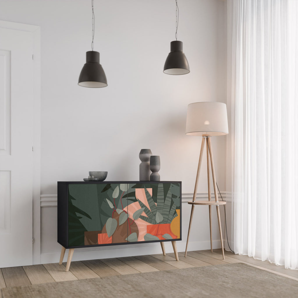 Buffet 2 portes COMPOSITION TROPICALE finition noire