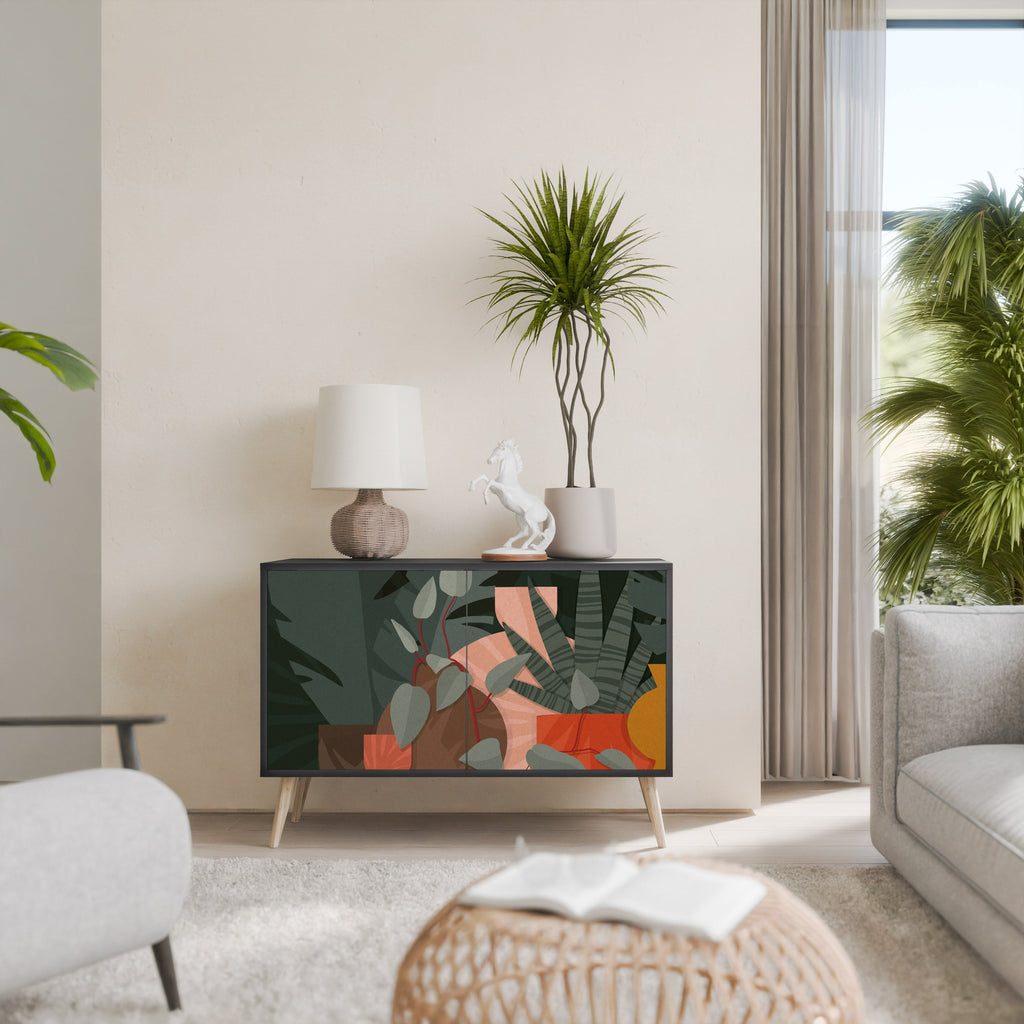 Buffet 2 portes COMPOSITION TROPICALE finition noire