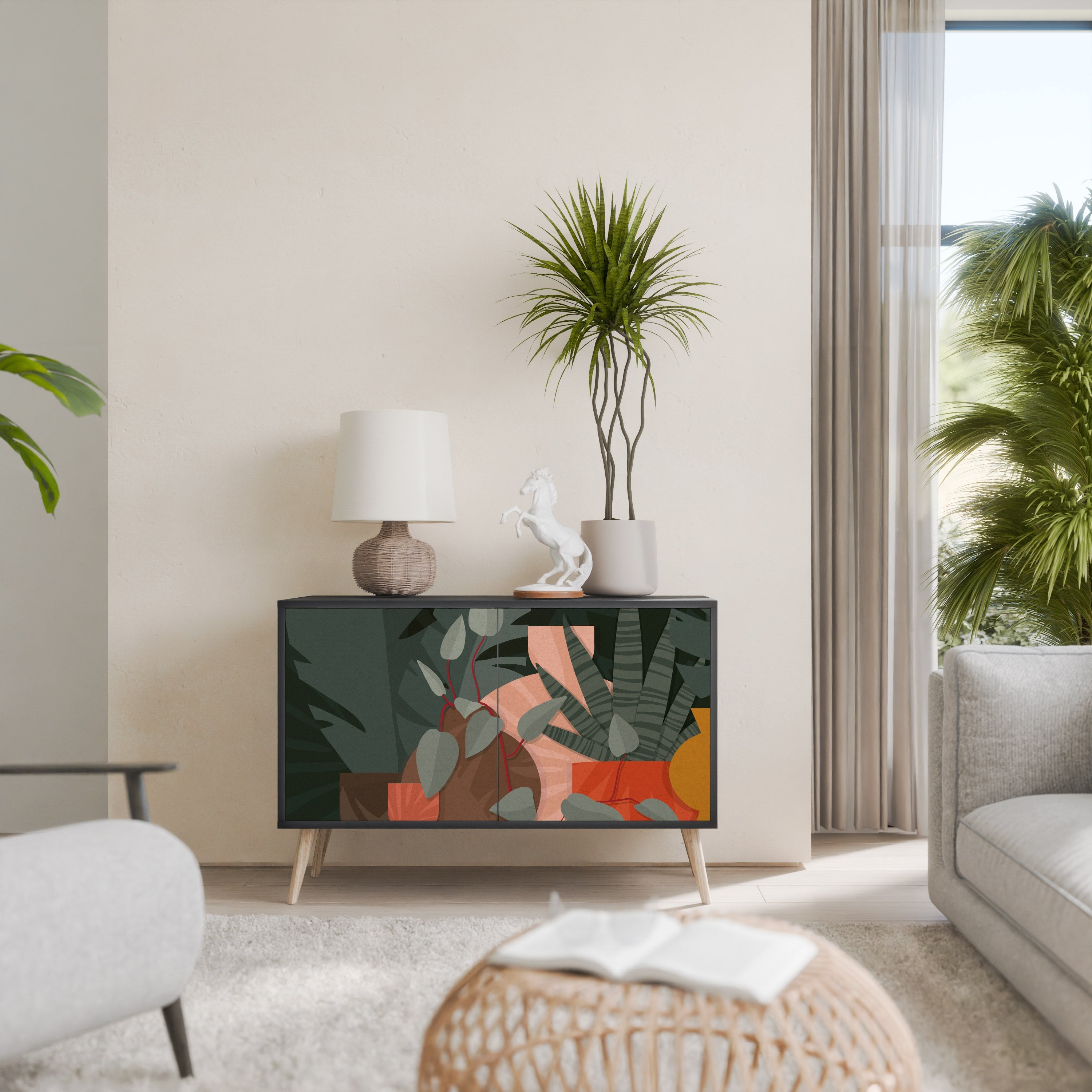 Buffet 2 portes COMPOSITION TROPICALE finition noire