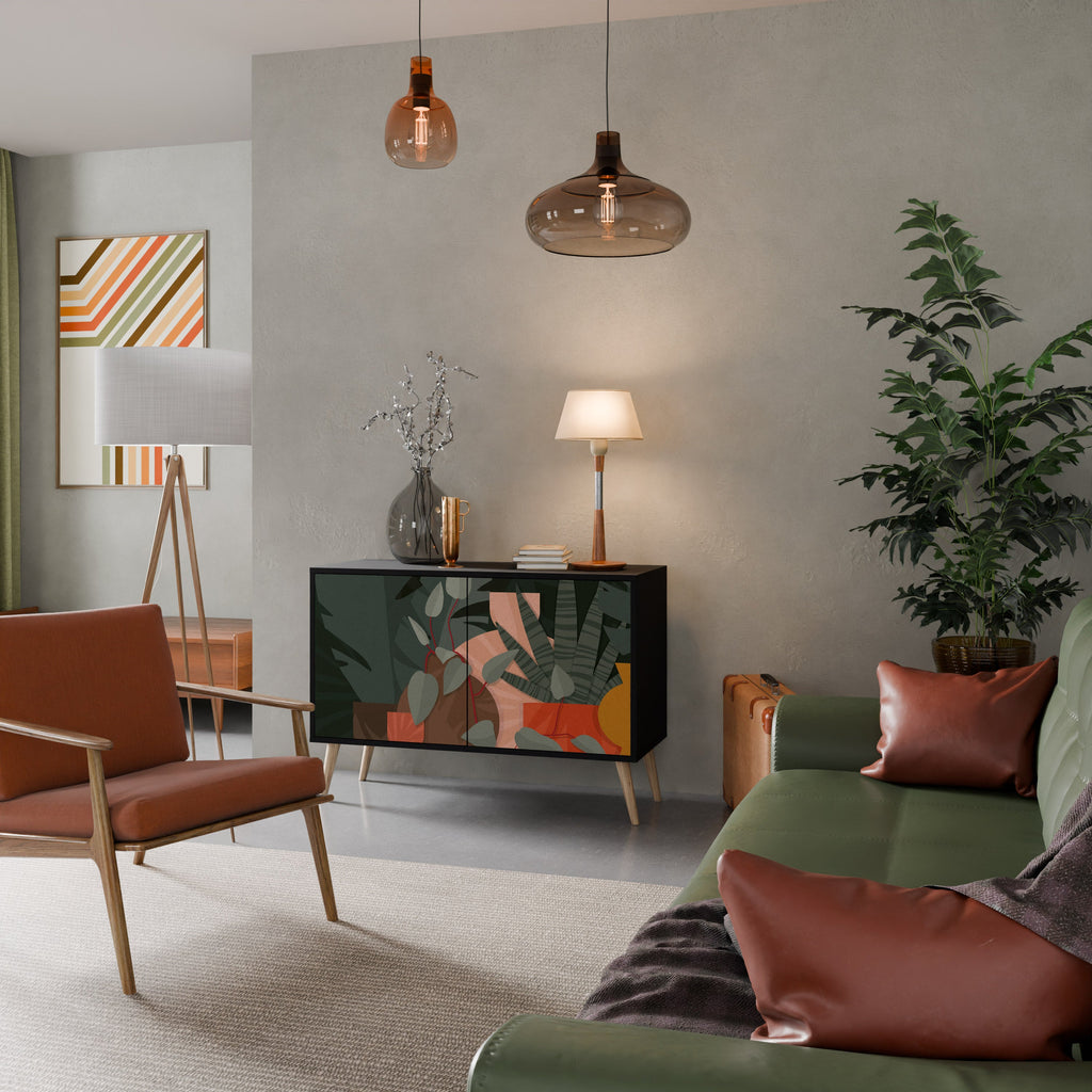 Buffet 2 portes COMPOSITION TROPICALE finition noire