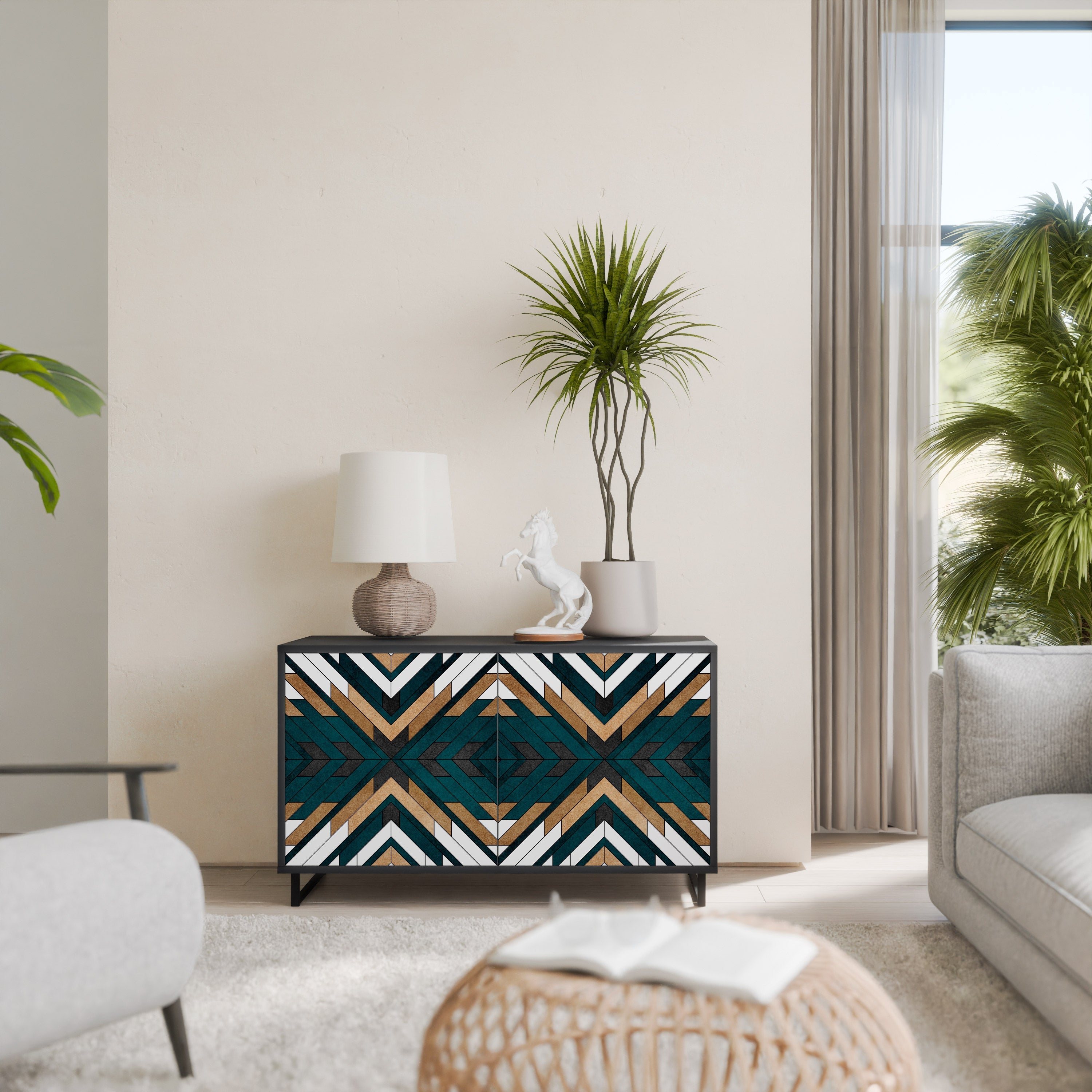 Buffet 2 portes ARTISTIC GEOMETRY en finition noire