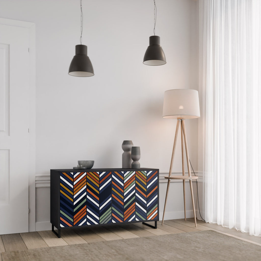 Buffet 2 portes PATCHWORK VIBRANT en finition noire