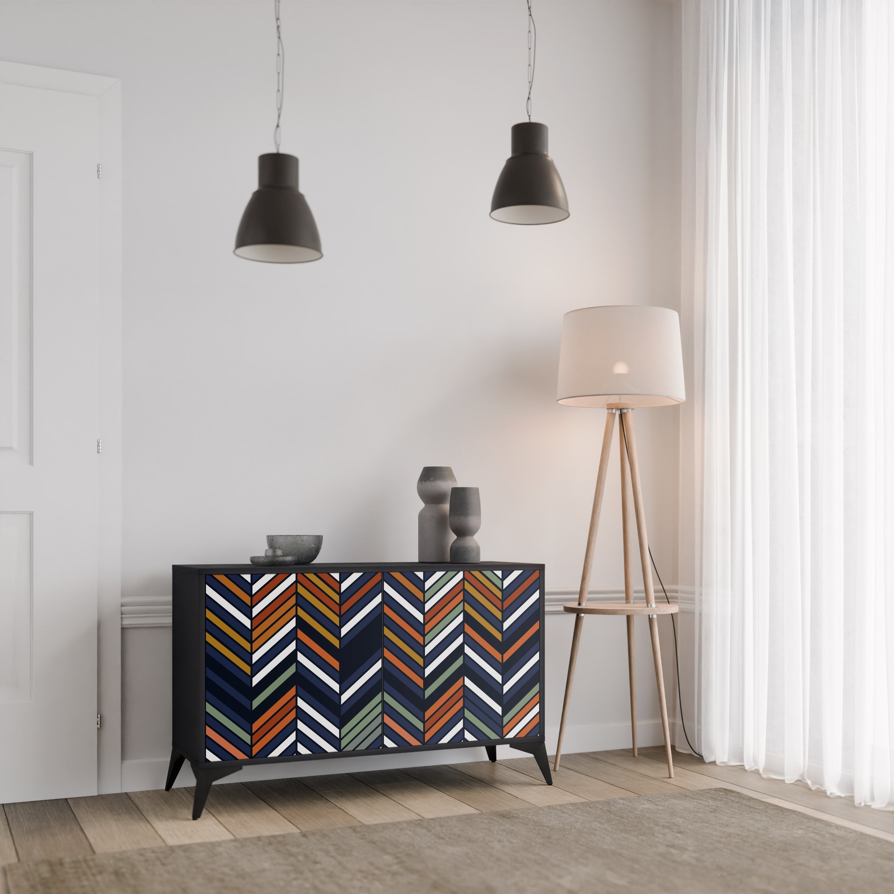Buffet 2 portes PATCHWORK VIBRANT en finition noire