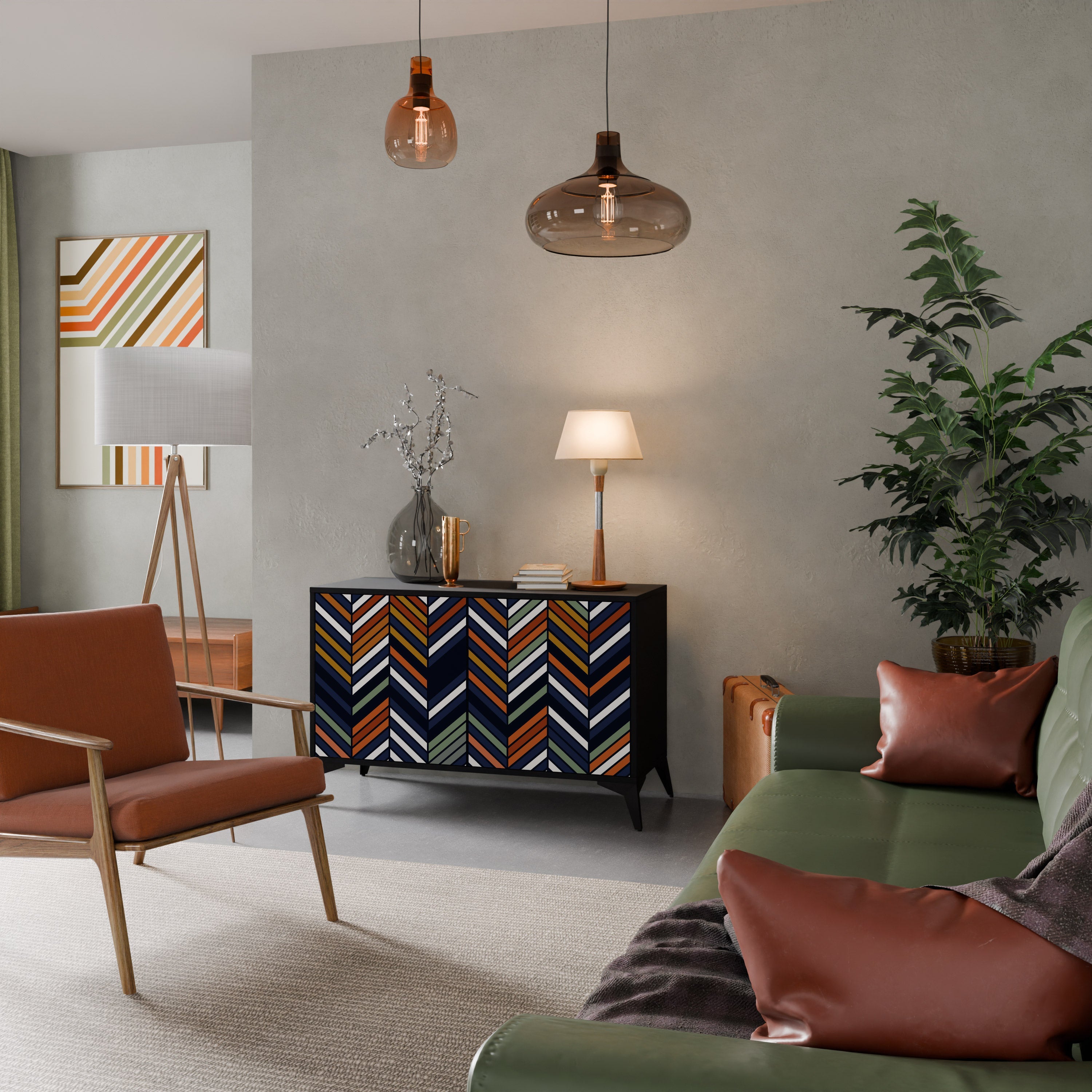 Buffet 2 portes PATCHWORK VIBRANT en finition noire